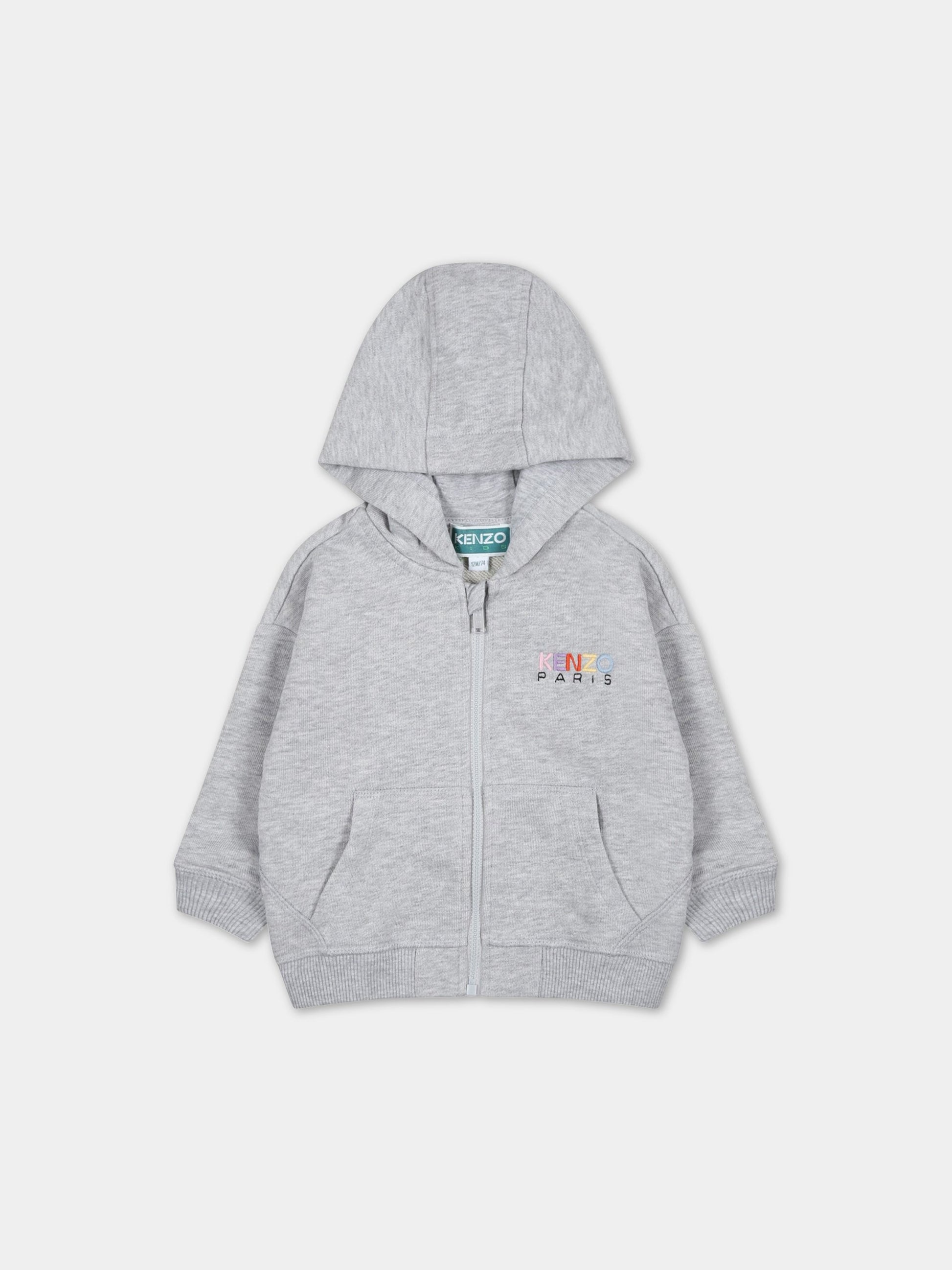 Felpa grigia per neonata con logo multicolor,Kenzo Kids,K05490 A41
