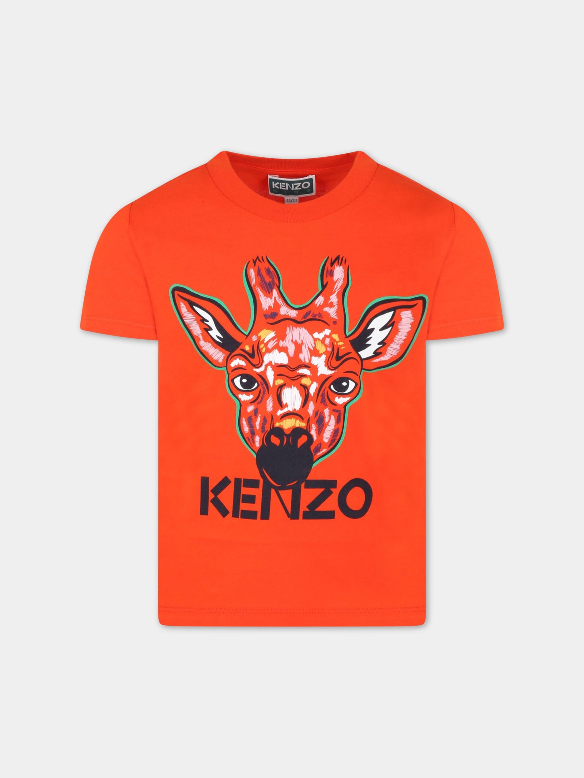T-shirt arancione  per bambino con tigre e logo,Kenzo Kids,K25782 987