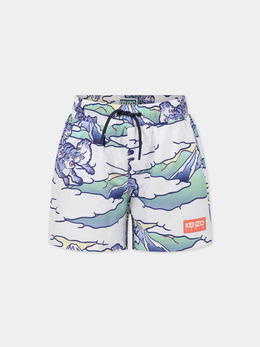 Boxer-mare per bambino con tigre e logo,Kenzo Kids,K24315 791