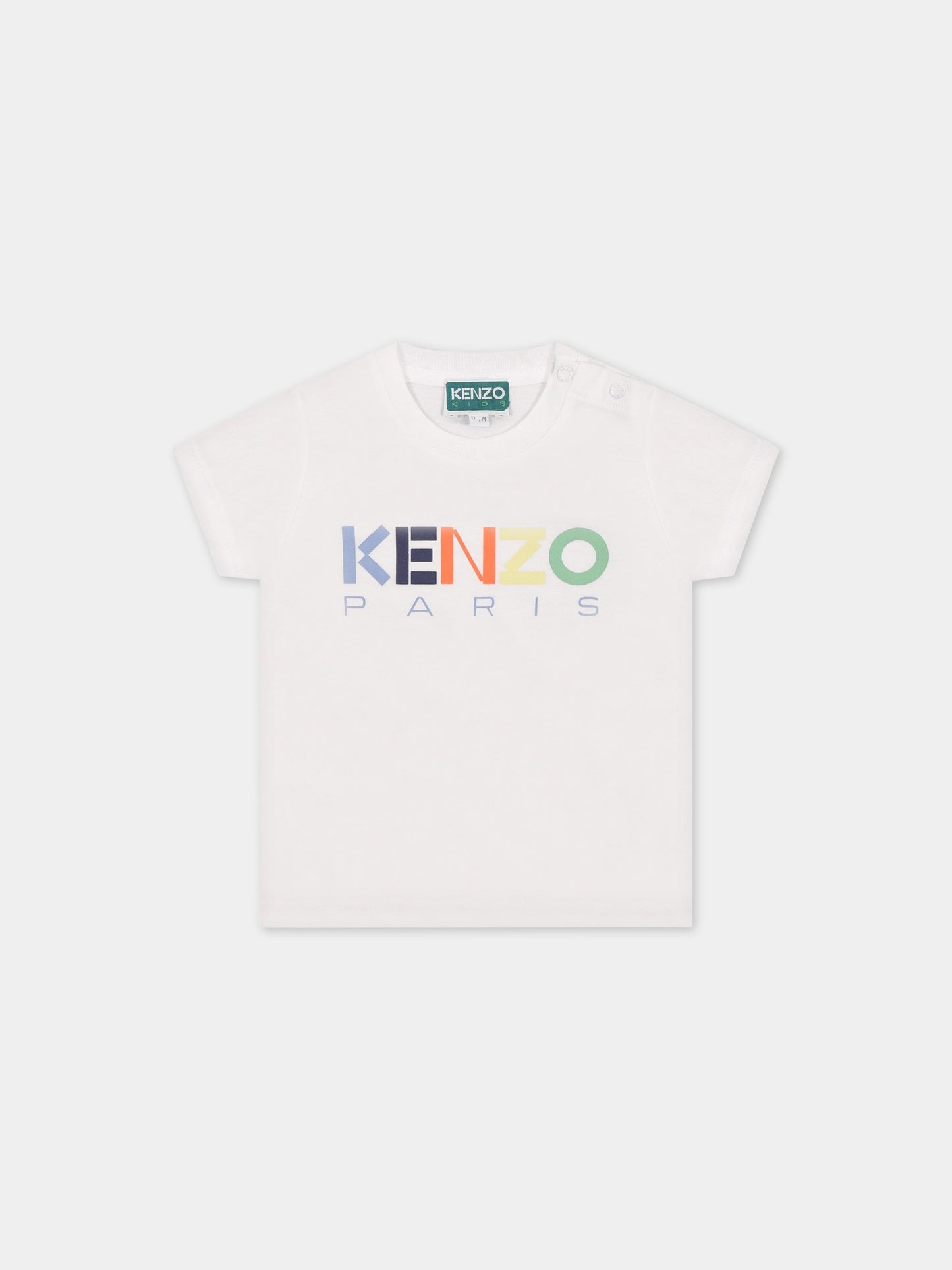 T-shirt bianca per neonato con logo multicolor,Kenzo Kids,K05461 10P