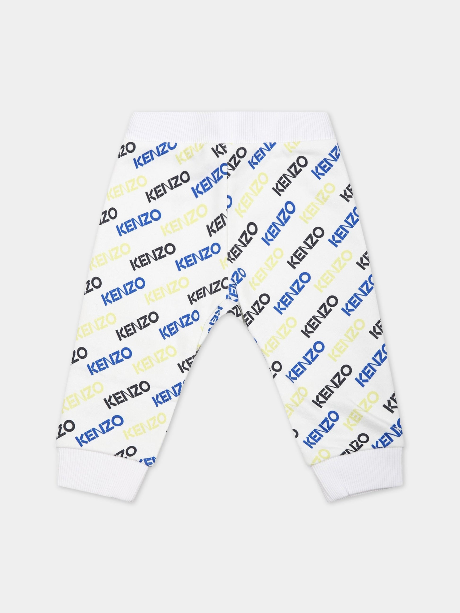 Pantalone bianco per neonato con logo multicolor,Kenzo Kids,K04206 10P