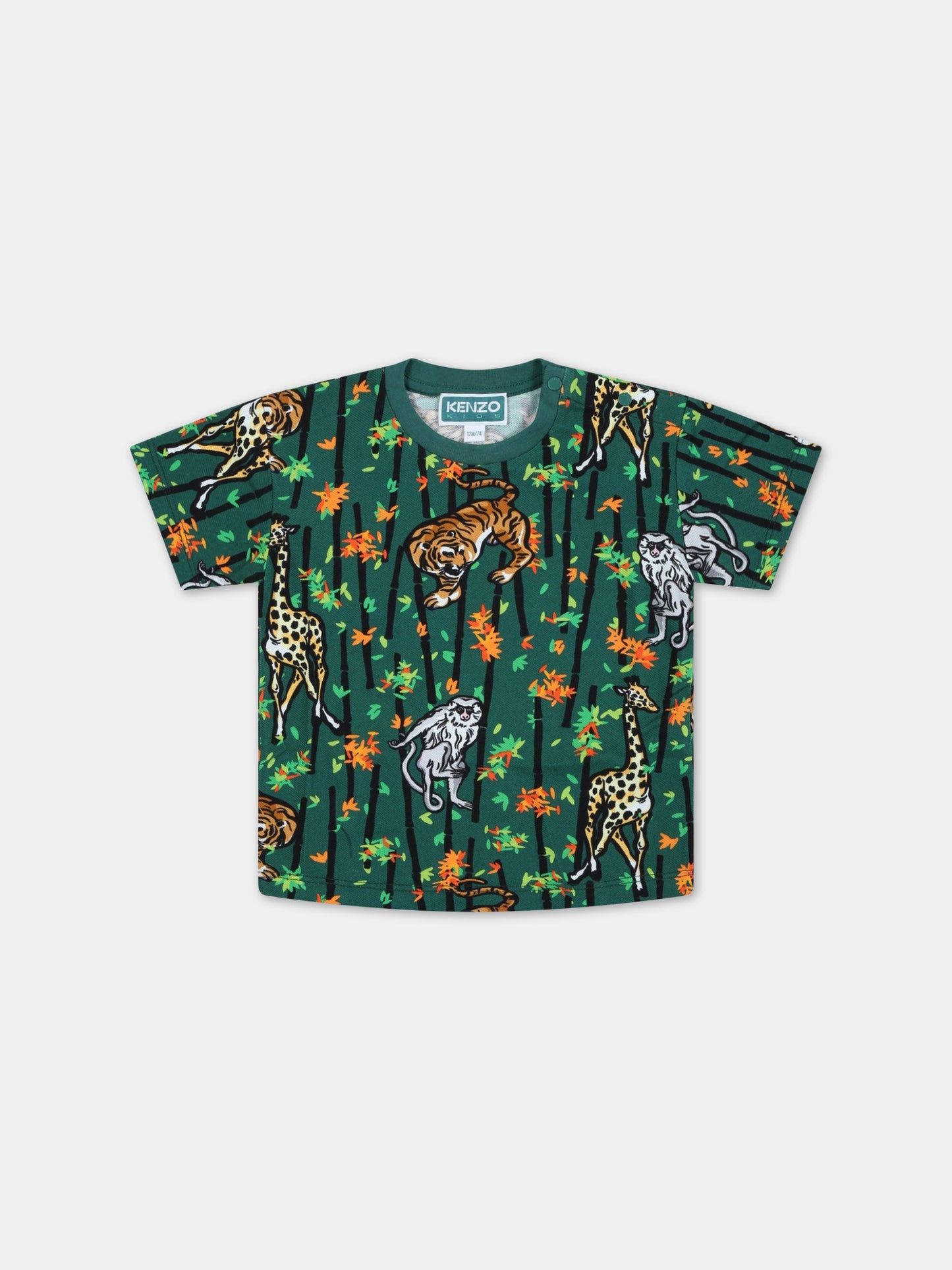T-shirt verde per neonato con stampa jungle all-over,Kenzo Kids,K05455 678