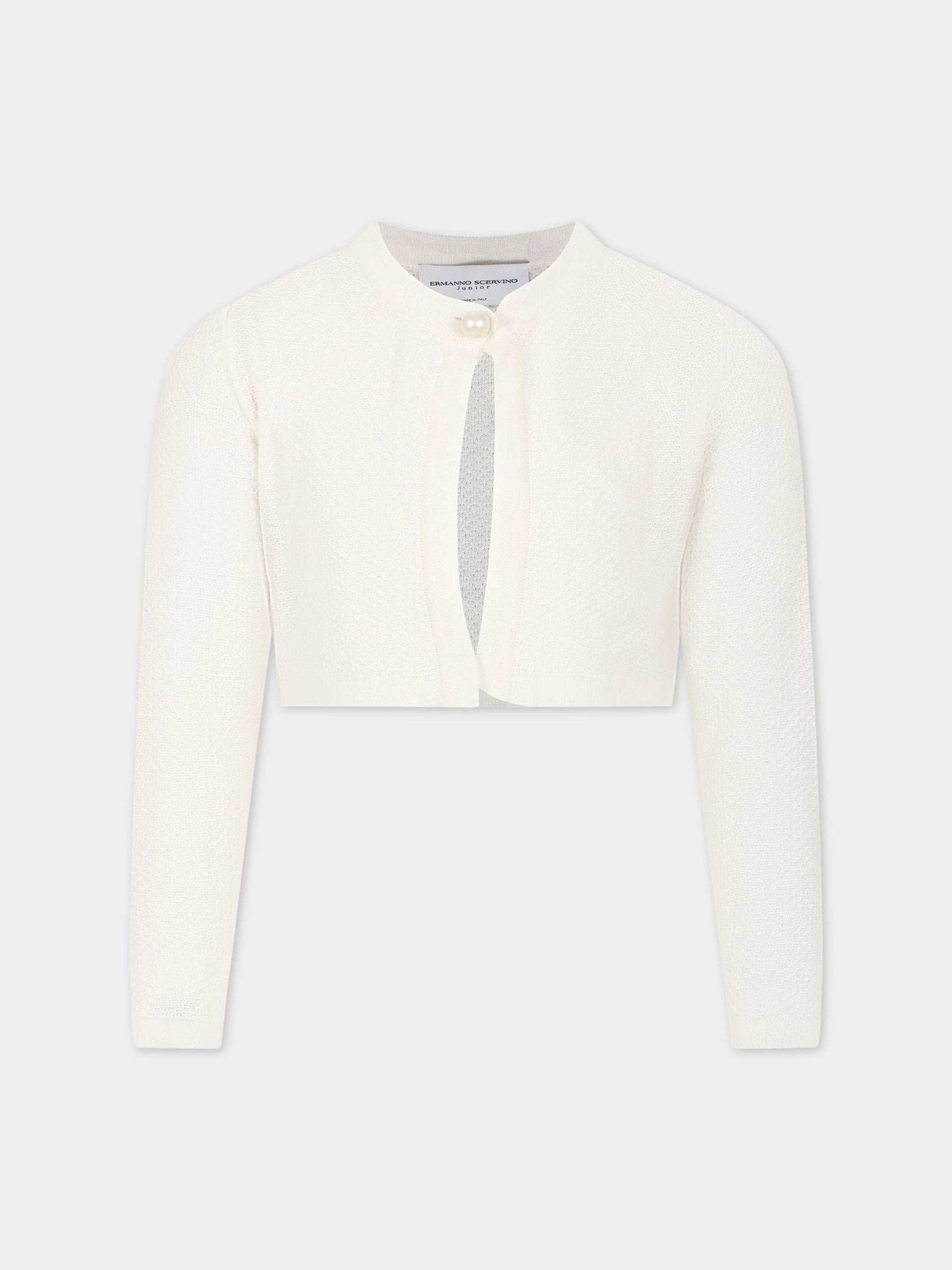Cardigan bianco per bambina con logo,Ermanno Scervino Junior,SFMA024C FL28 0000