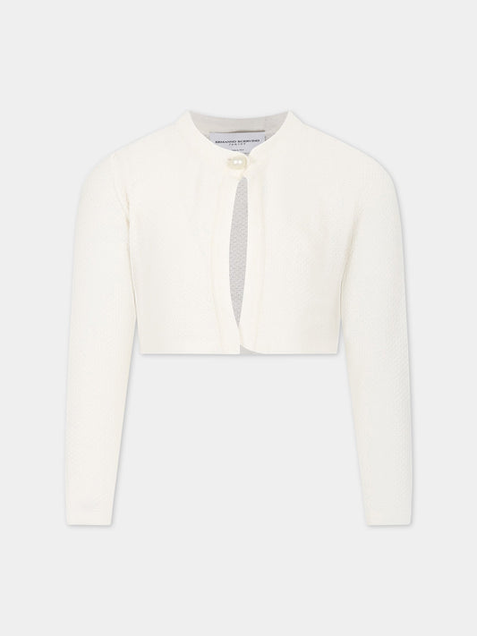 Cardigan bianco per bambina con logo,Ermanno Scervino Junior,SFMA024C FL28 0000