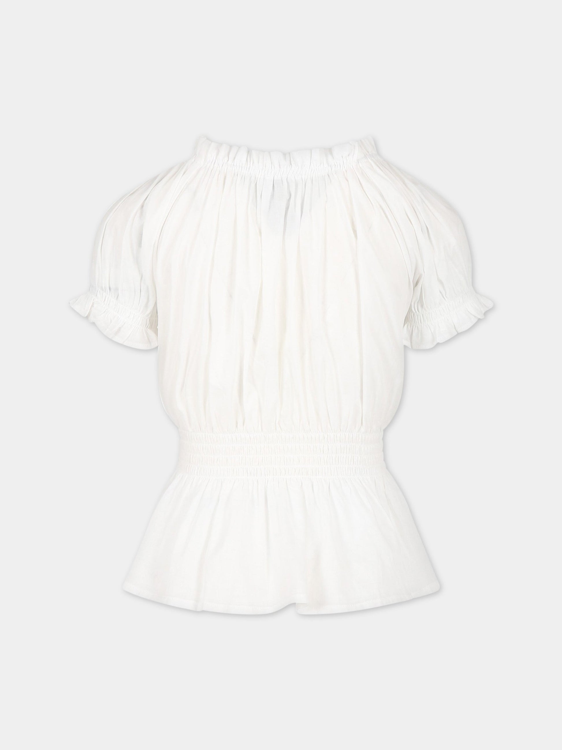 T-shirt bianca per bambina con logo,Ermanno Scervino Junior,SFCA036C CF537 0002