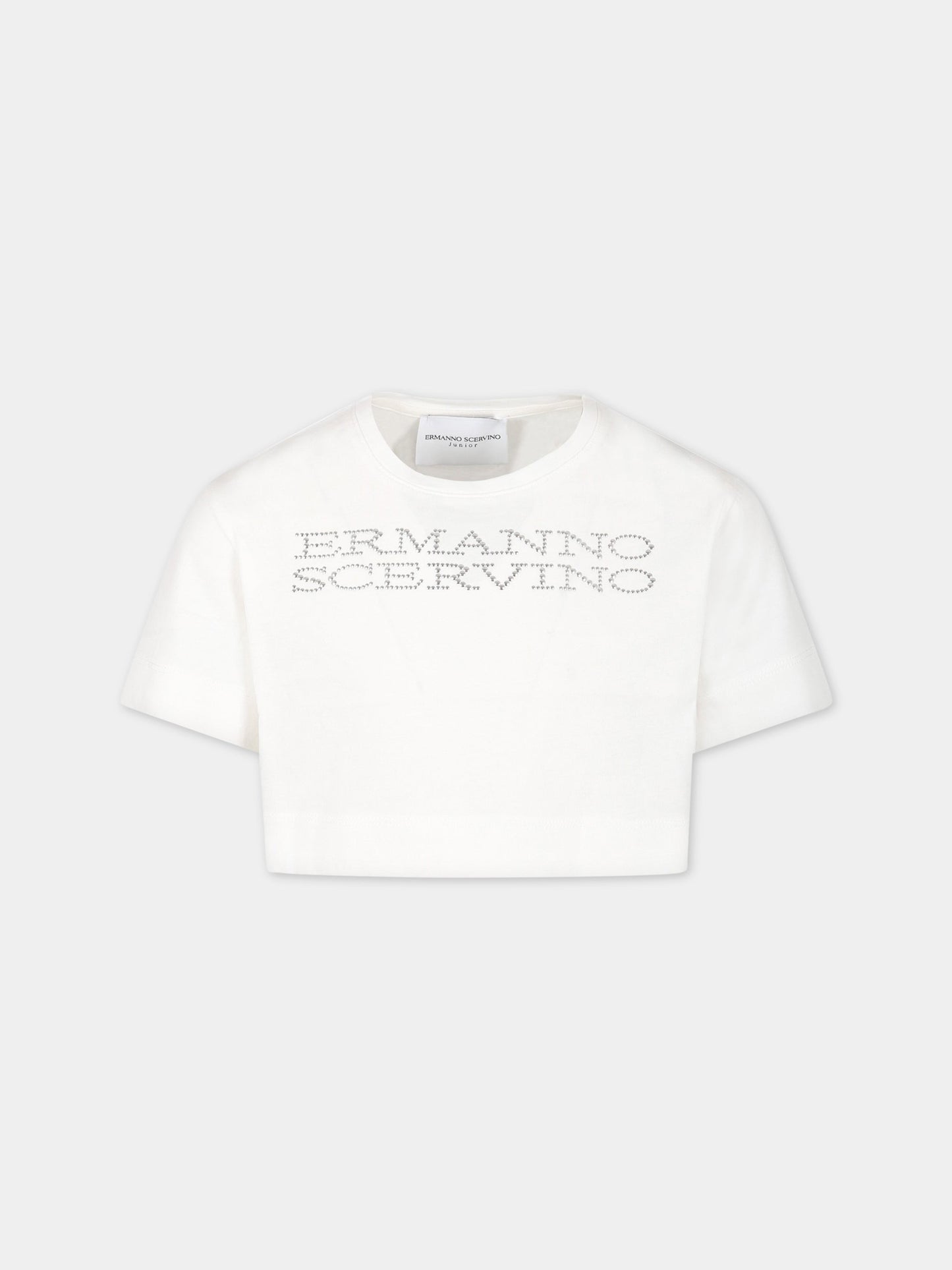 T-shirt bianca per bambina con logo,Ermanno Scervino Junior,SFTS063C JE200 0005