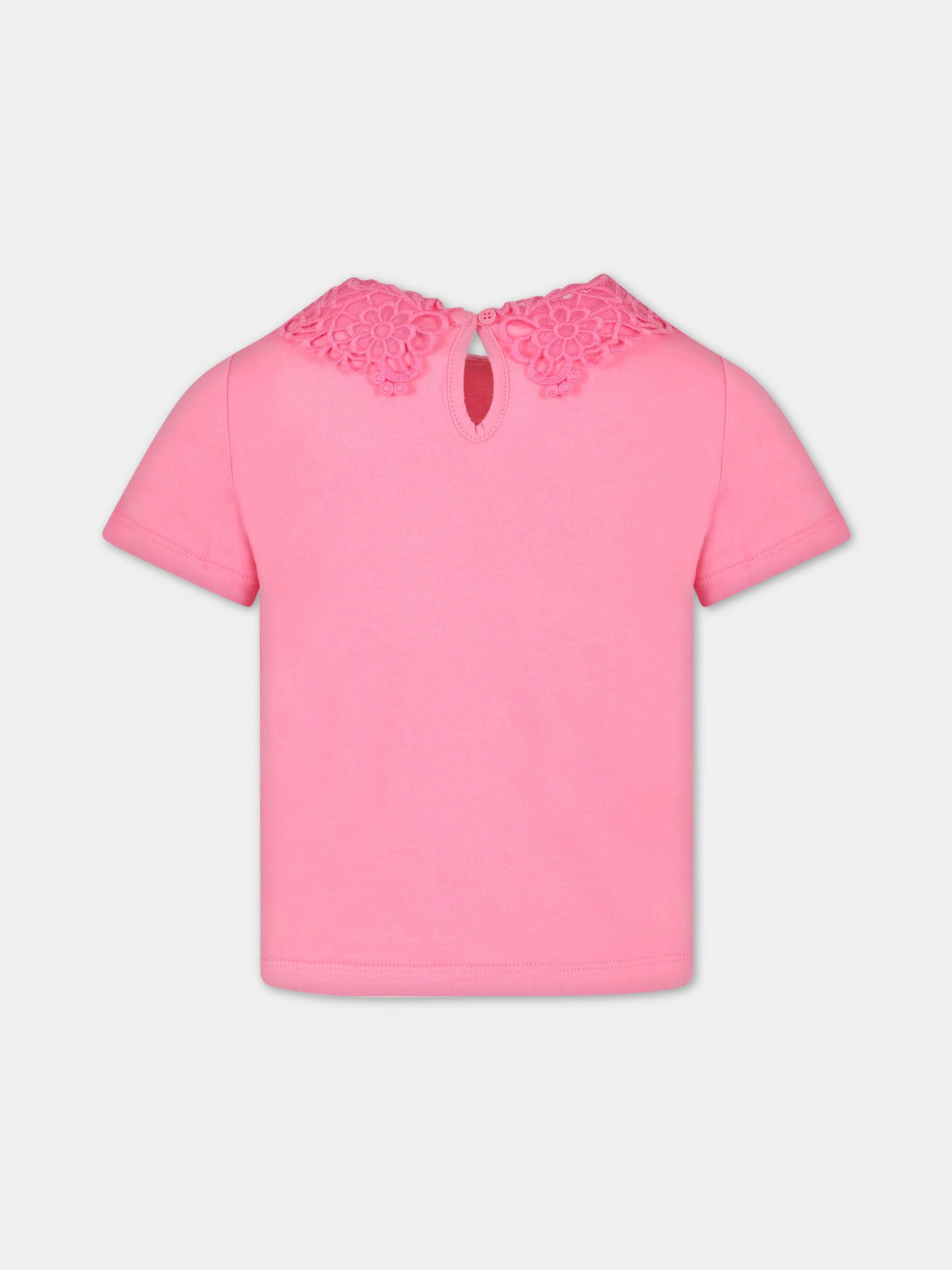 T-shirt fuchsia per bambinna con logo,Ermanno Scervino Junior,SFTS062C JE201 3000