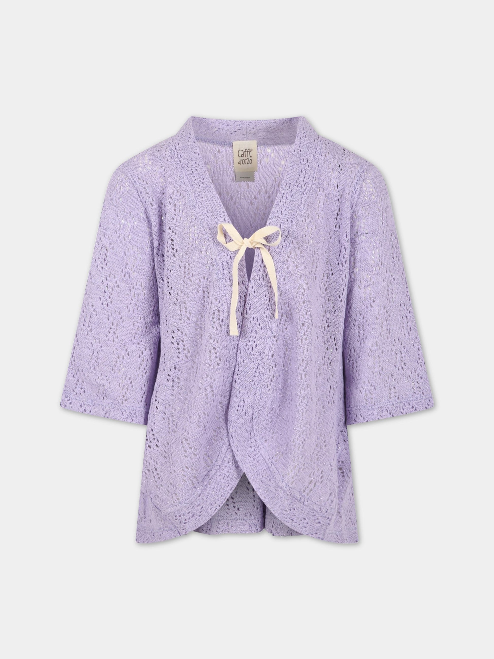 Cardigan viola per bambina con dettagli in lurex,Caffe' D'orzo,ZS9A30 Q0009 522
