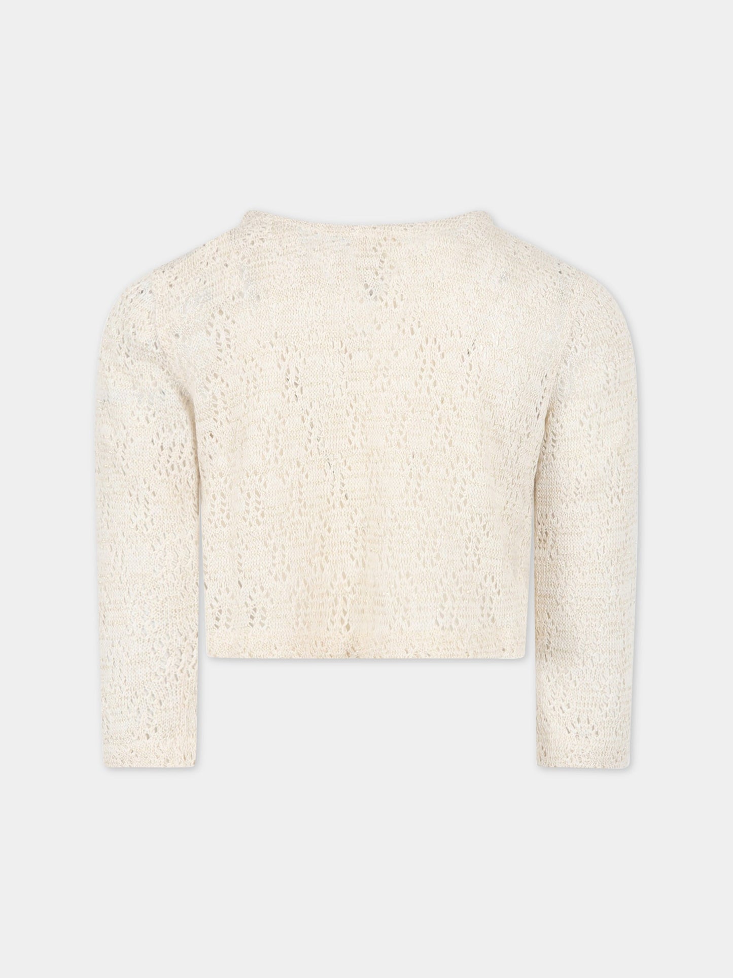 Cardigan avorio per bambina con dettagli in lurex,Caffe' D'orzo,ZS9A20 Q0009 106
