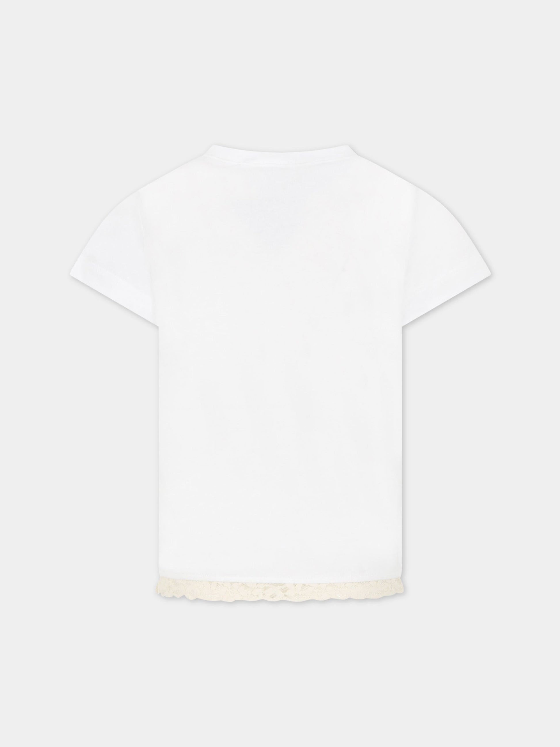 T-shirt bianca per bambina con dettagli in pizzo,Caffe' D'orzo,ZS8A21 J0269 101