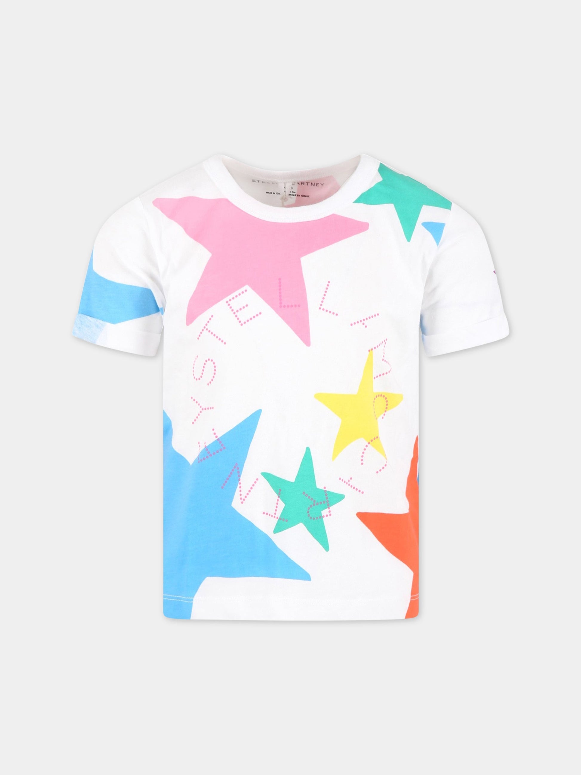 T-shirt bianca per bambina con stelle all-over,Stella Mccartney Kids,TS8C41 Z0913 100MC