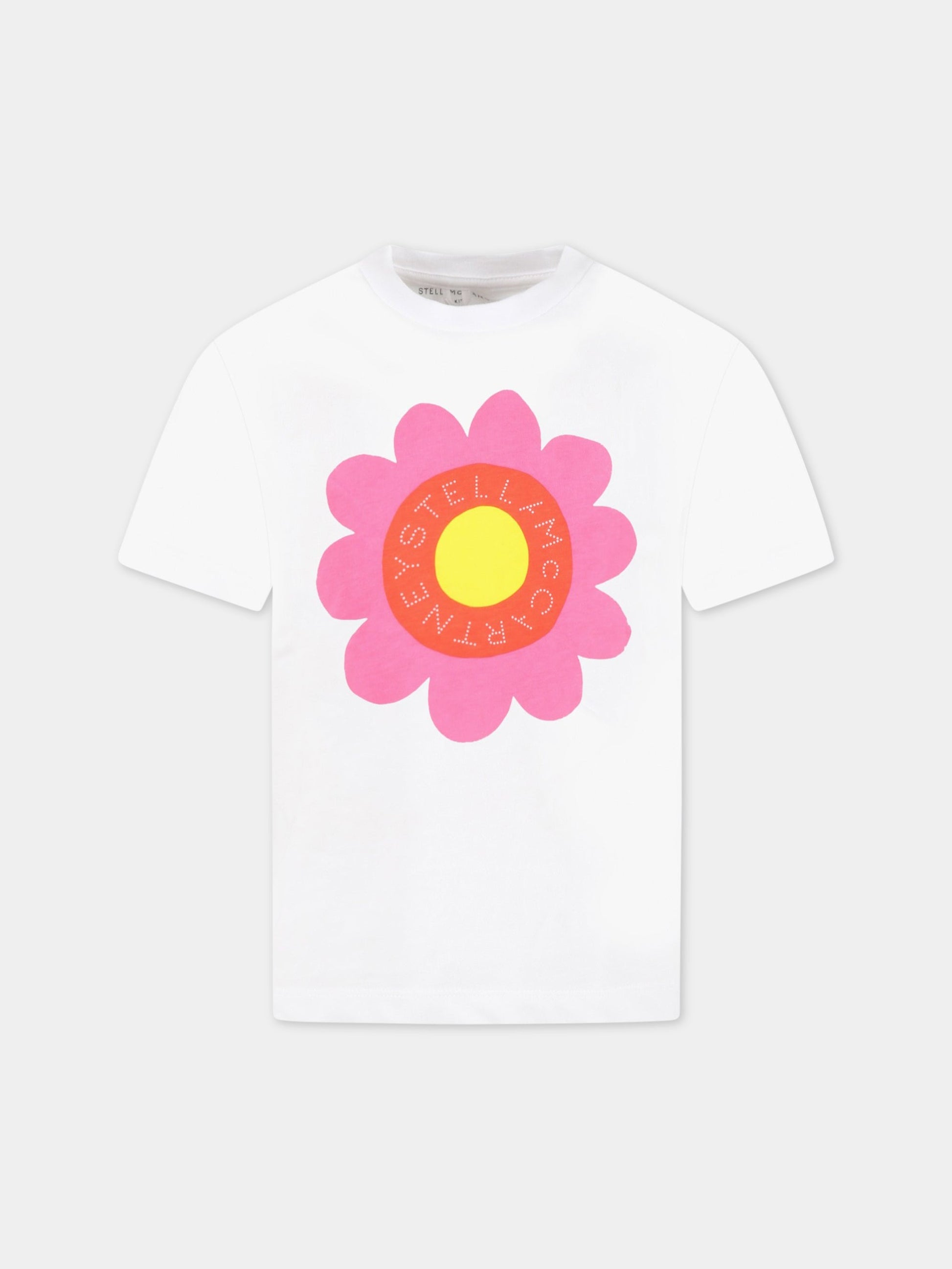 T-shirt bianca per bambina con fiore,Stella Mccartney Kids,TS8B01 Z0434 100