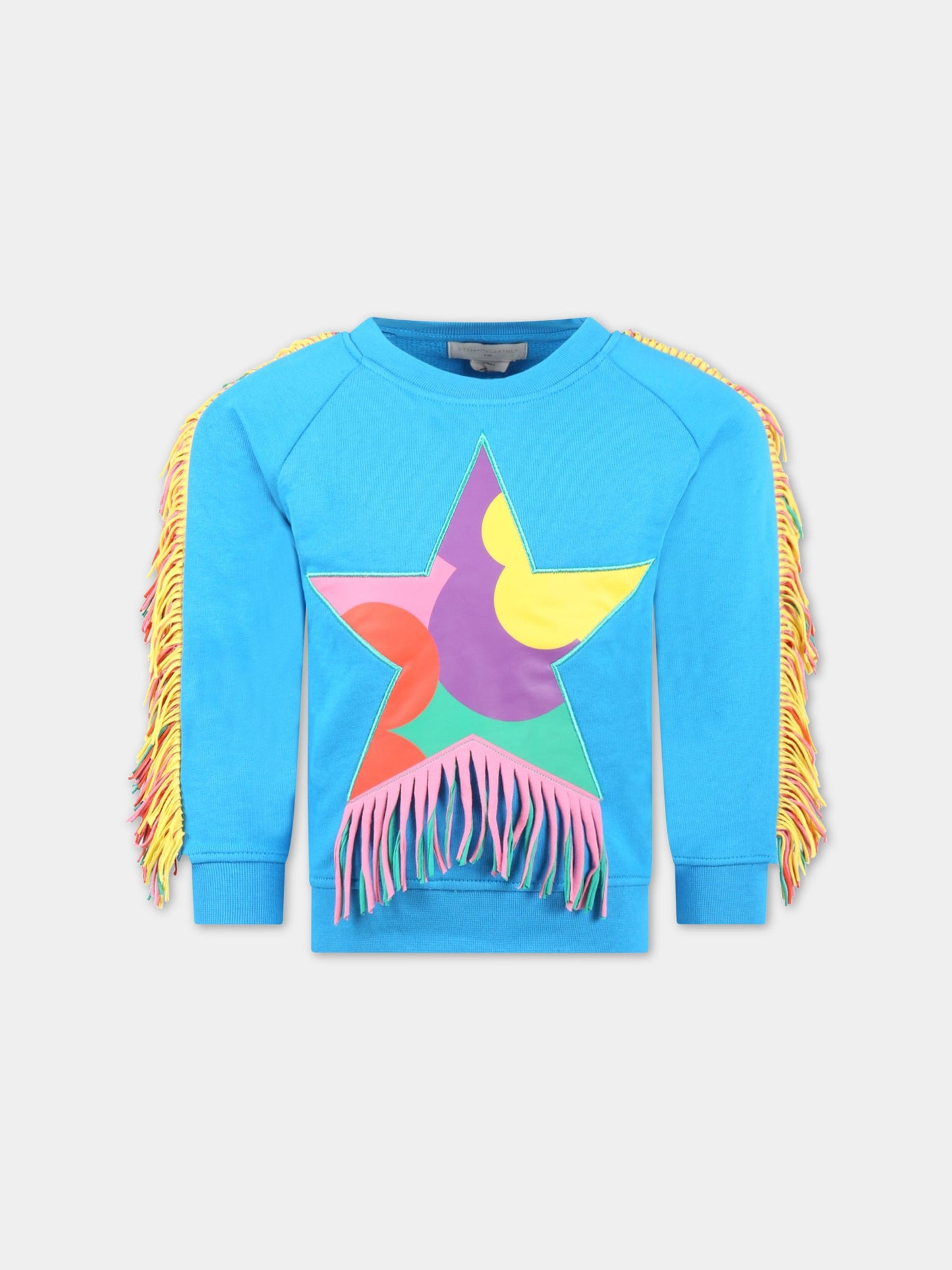 Felpa azzurra per bambina con sella frange,Stella Mccartney Kids,TS4C20 Z0499 610