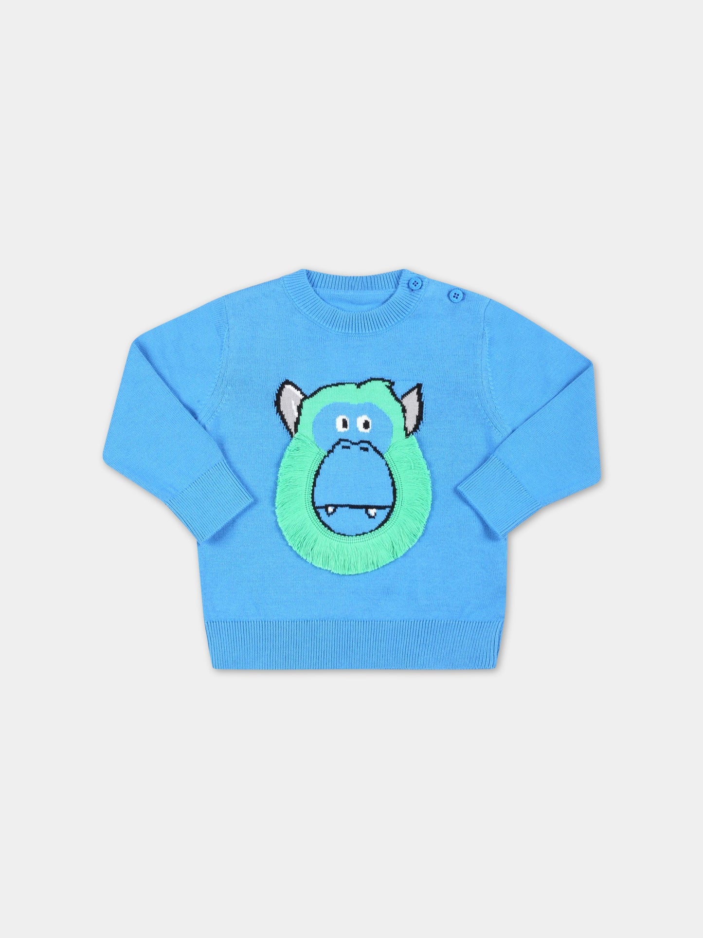 Maglione azzurro per neonato con gorilla,Stella Mccartney Kids,TS9500 Z1144 610