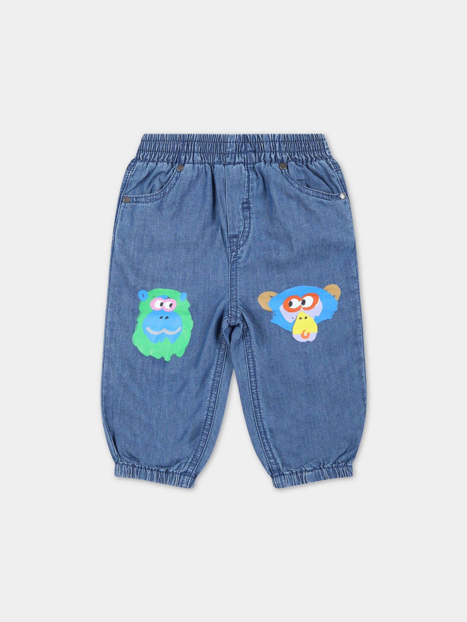 Pantalini blu in denim per neonato con animali,Stella Mccartney Kids,TS6640 Z0161 604
