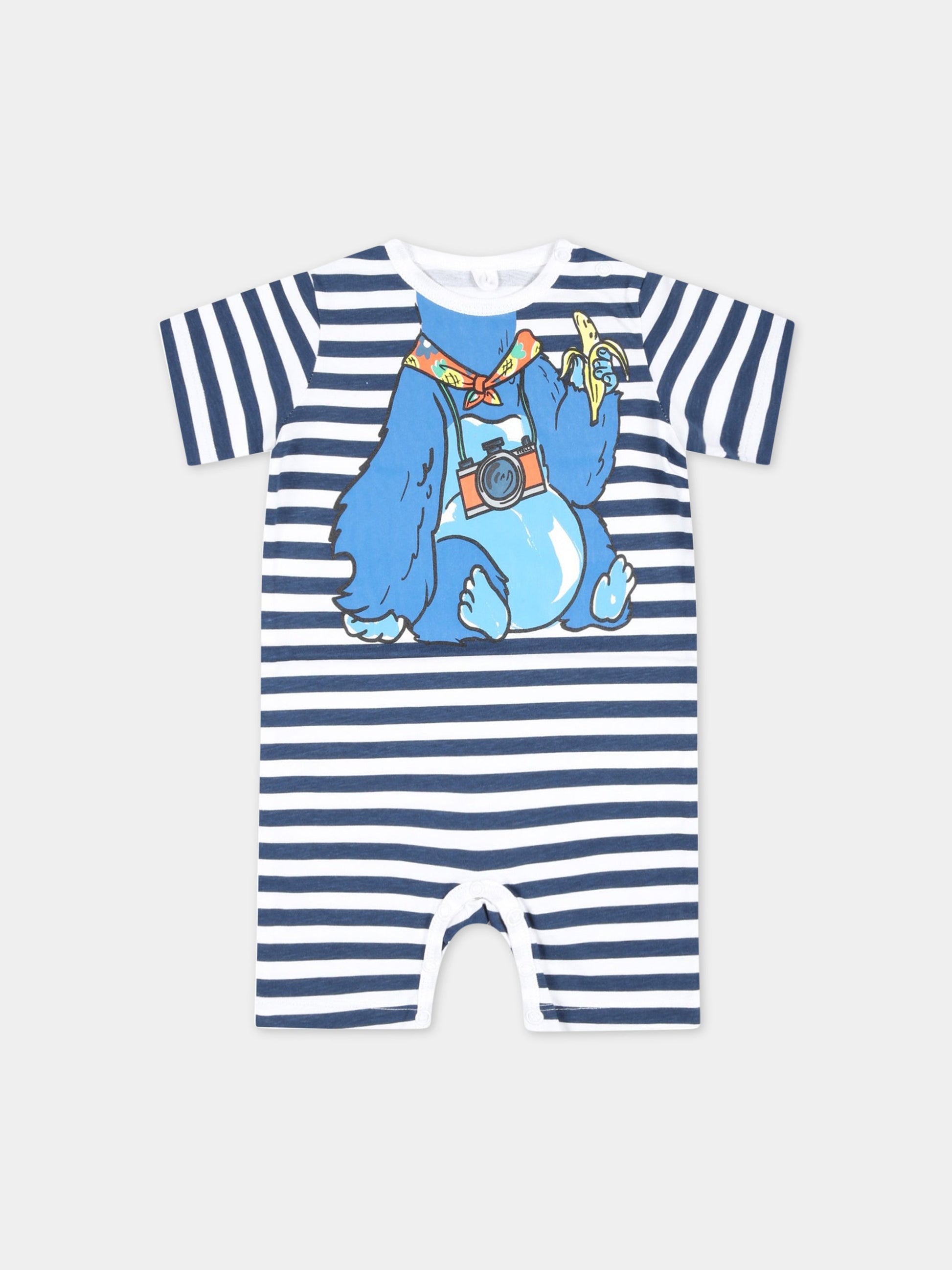 Pagliaccetto multicolor a righe per neonato con scimpanzé,Stella Mccartney Kids,TSA541 Z1111 100BL