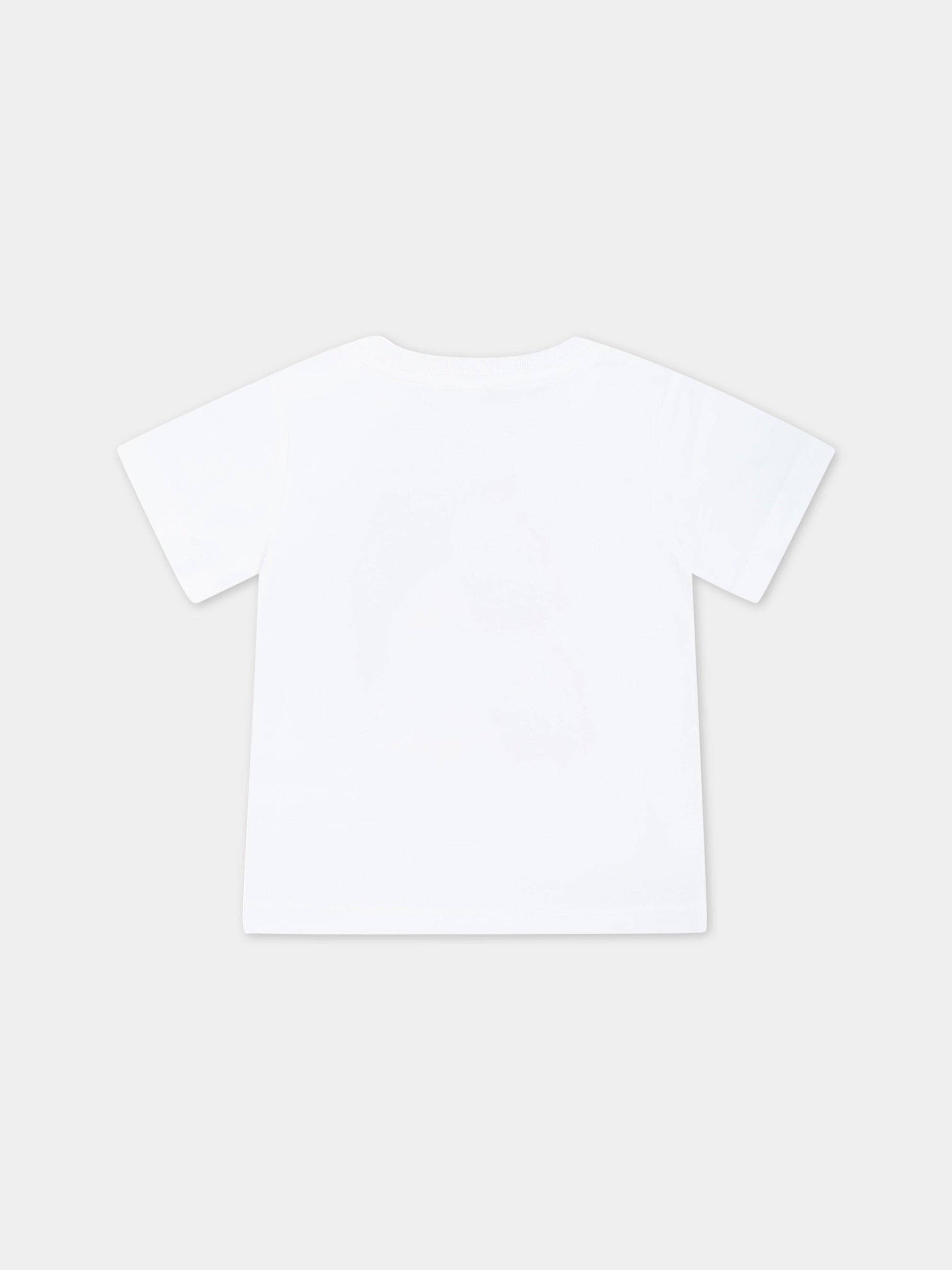 T-shirt bianca per neonato con animali e logo azzurro,Stella Mccartney Kids,TS8621 Z0434 100