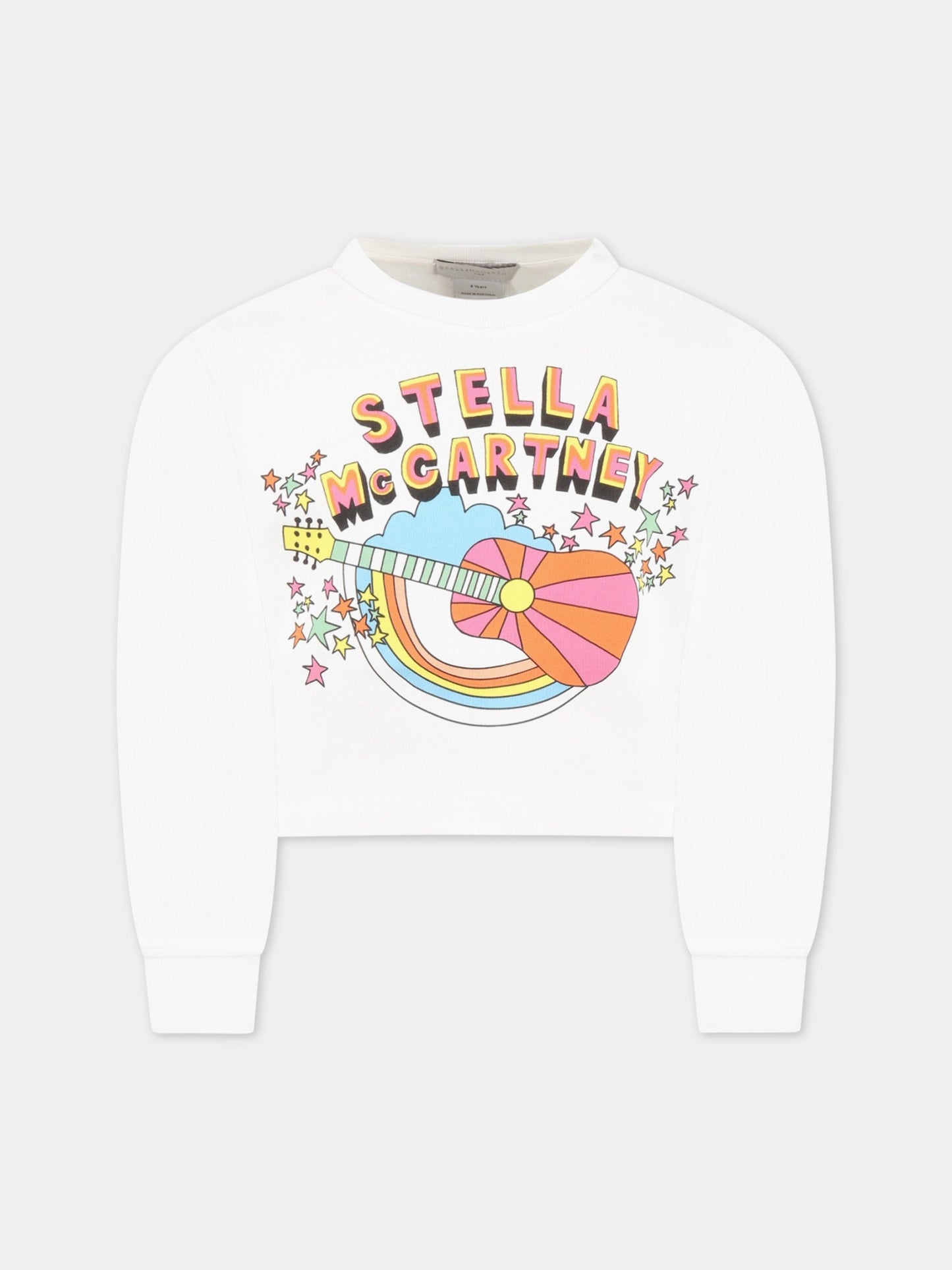 Felpa bianca corta per bambina con logo e chitarra,Stella Mccartney Kids,TS4C80 Z0499 101