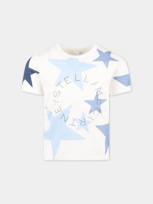 T-shirt bianca per bambina con stelle e logo,Stella Mccartney Kids,TS8C11 Z0913 101MC