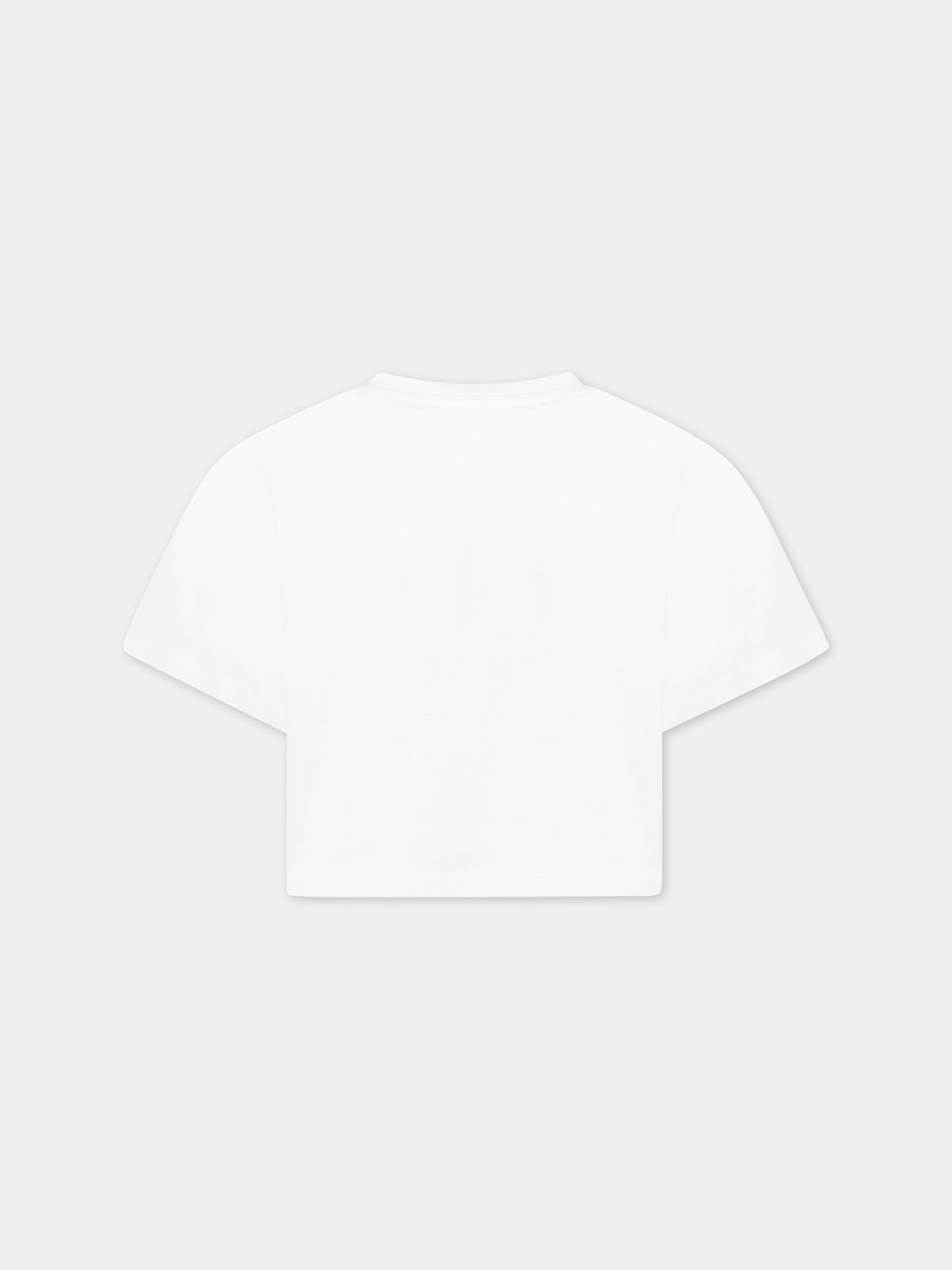 T-shirt bianca per bambina con cerchio verde e logo,Stella Mccartney Kids,TS8C71 Z0434 101