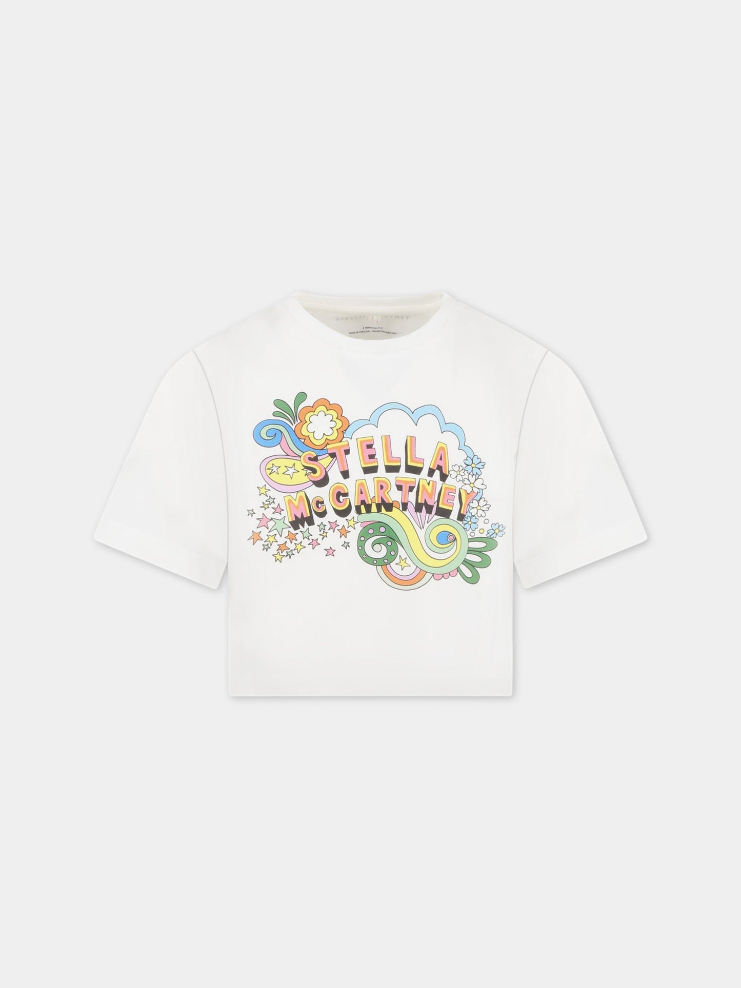 T-shirt bianca per bambina con logo,Stella Mccartney Kids,TS8A21 Z0434 101
