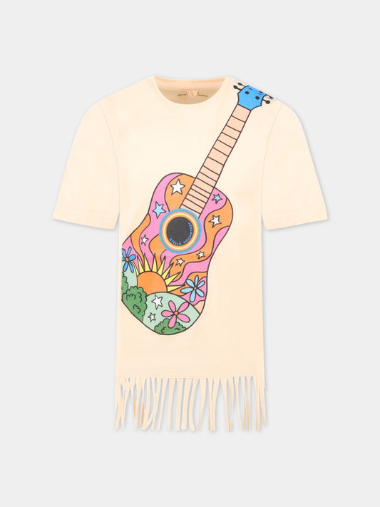 T-shirt rosa con stampa chitarra per bambina,Stella Mccartney Kids,TS1F11 Z0434 504