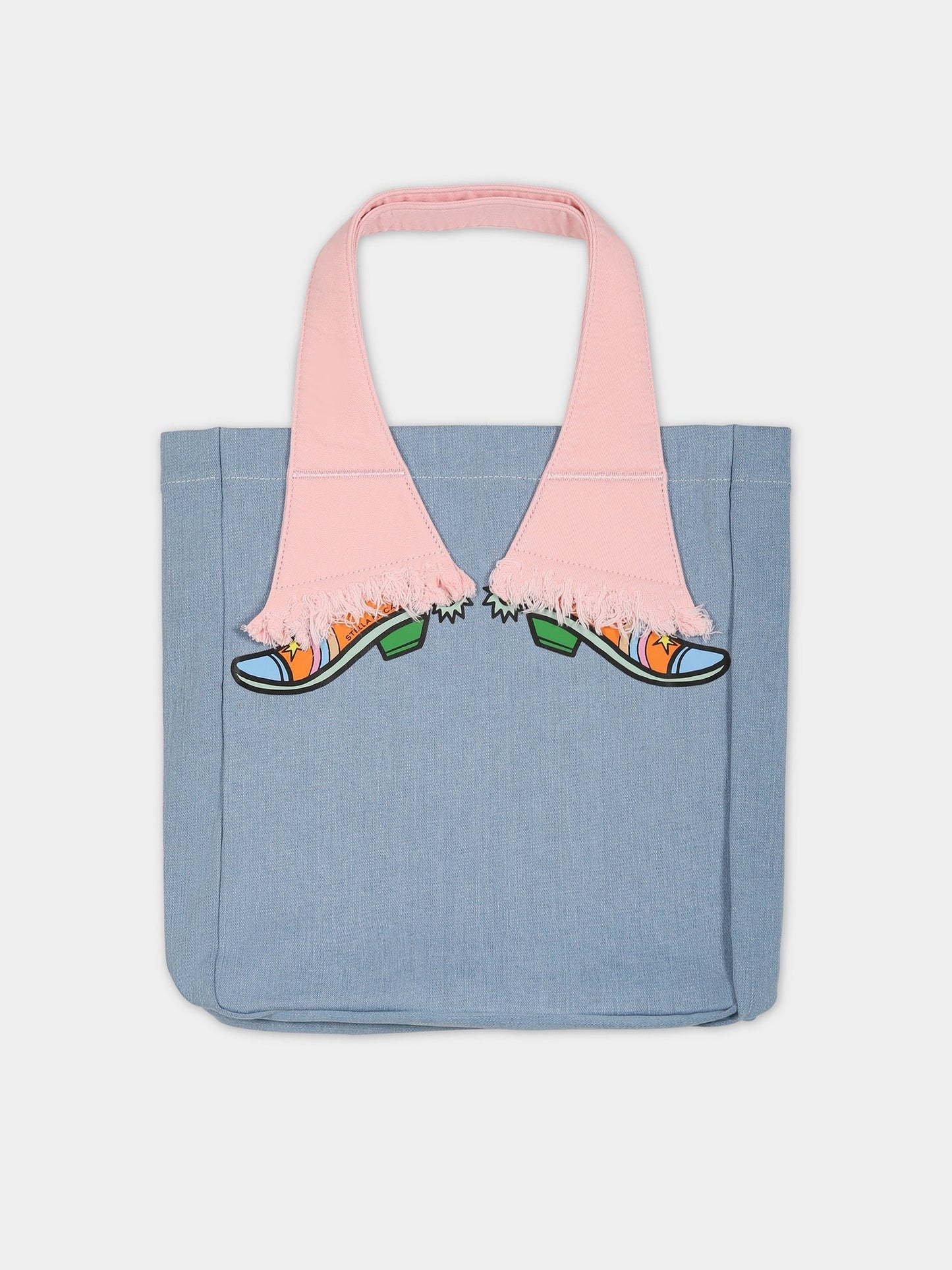 Borsa celeste per bambina con stampa stivali e logo,Stella Mccartney Kids,TS0B18 Z0153 604