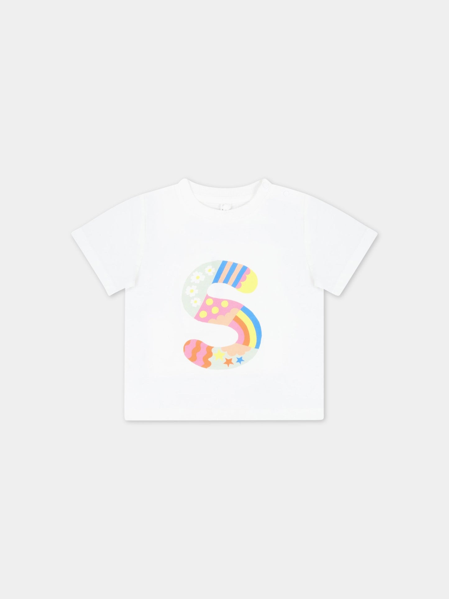 T-shirt bianca per bambina con S logo,Stella Mccartney Kids,TS8131 Z0434 101
