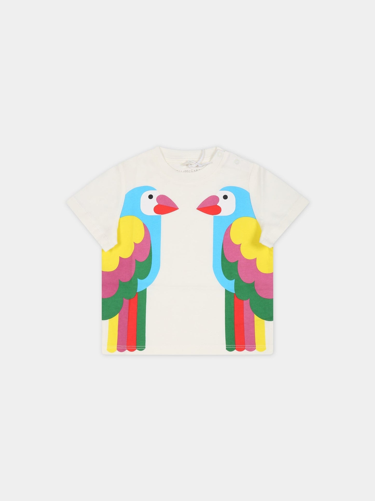 T-shirt bianco per neonata con stampa pappagalli,Stella Mccartney Kids,TS8041 Z0434 101