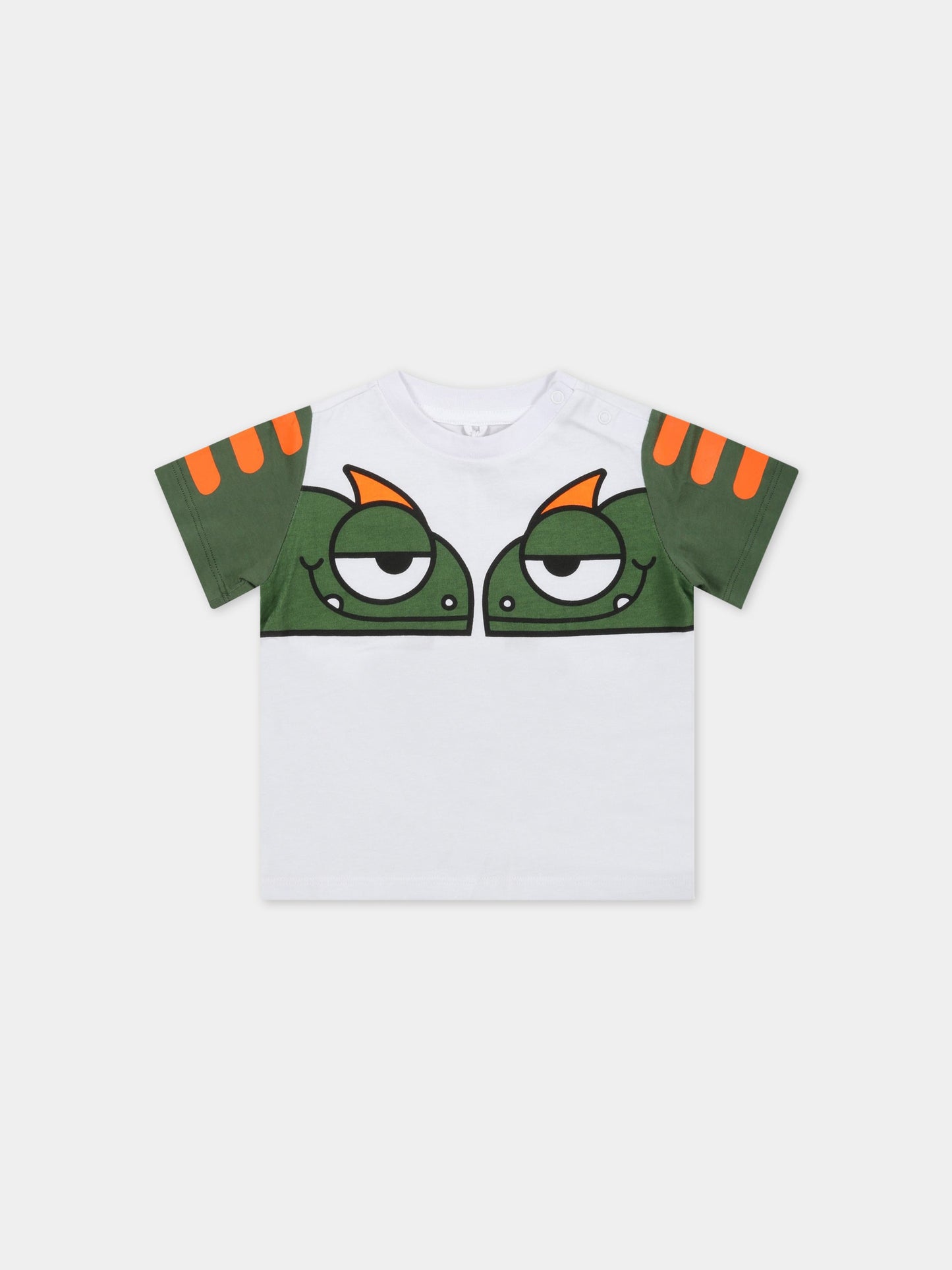 T-shirt bianca per neonato con camaleonti,Stella Mccartney Kids,TS8691 Z0434 100