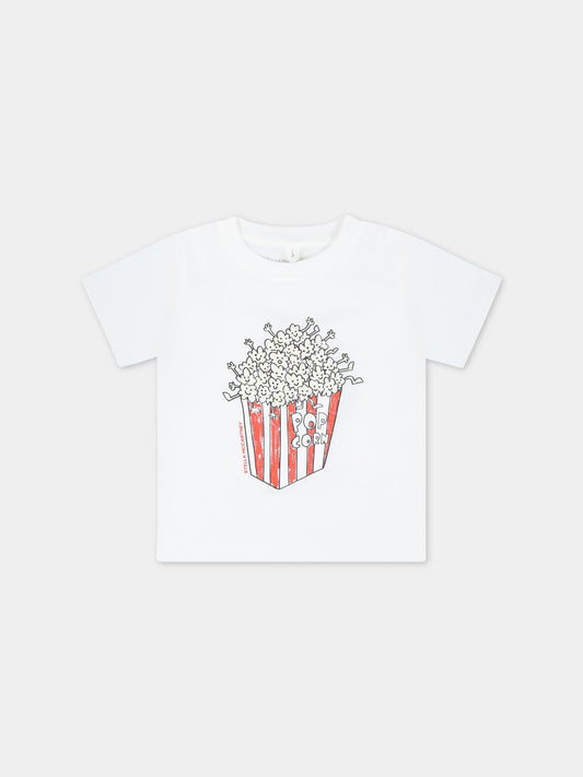 T-shirt bianca per neonati con Pop Corn,Stella Mccartney Kids,TS8501 Z0434 101