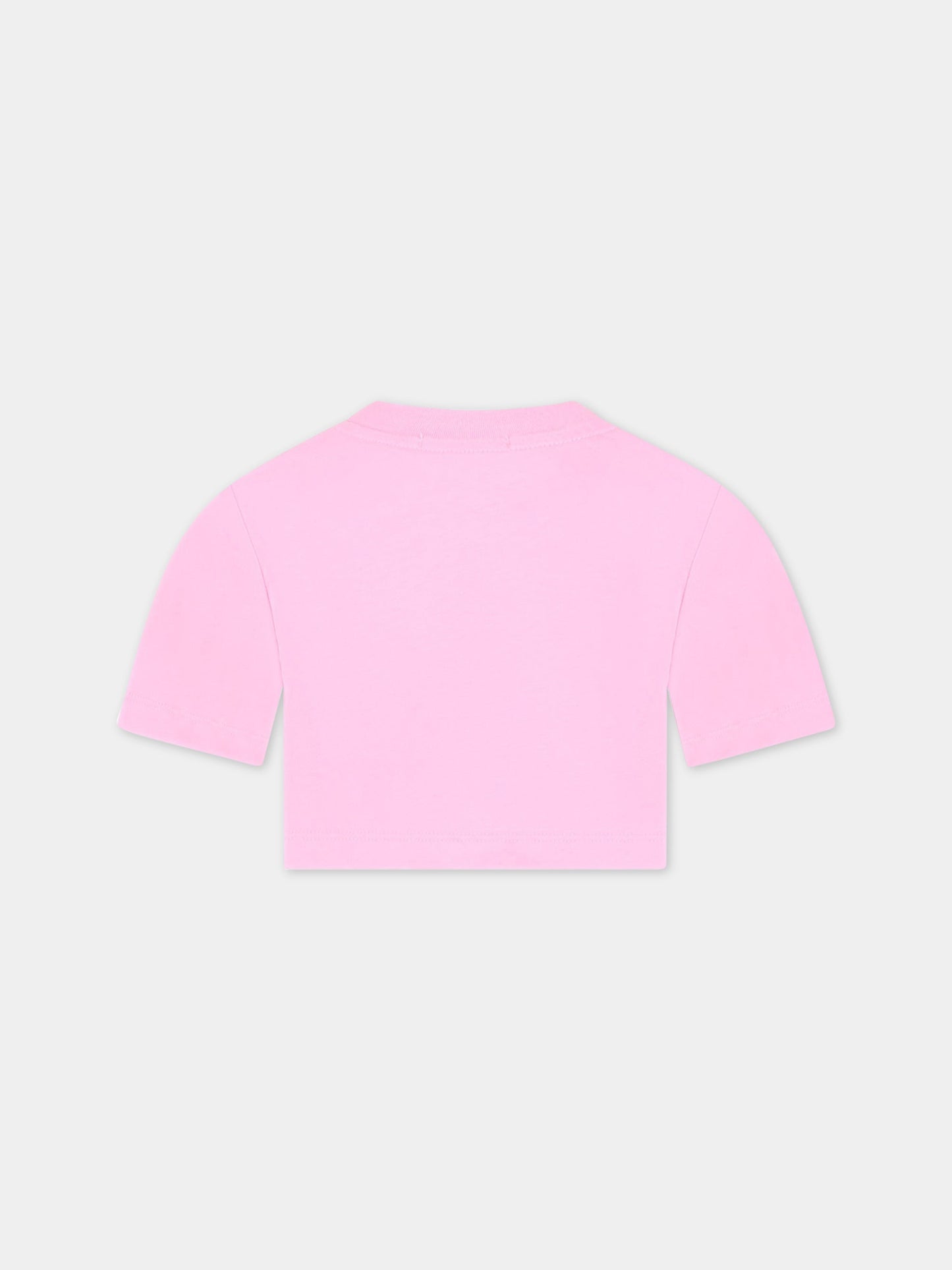 T-shirt rosa corta per bambina con logo bianco,Msgm Kids,MS029339 042