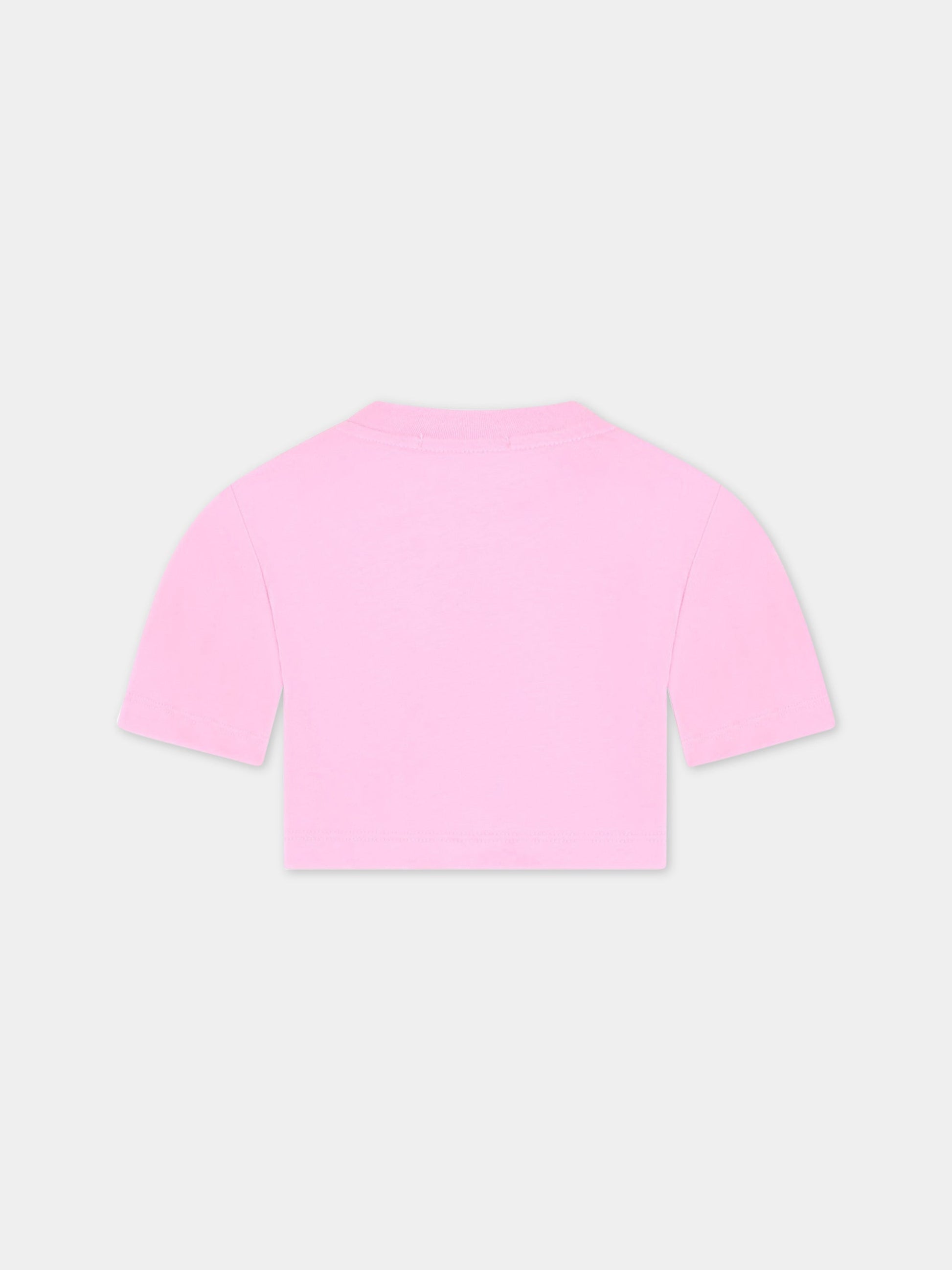T-shirt rosa corta per bambina con logo bianco,Msgm Kids,MS029339 042