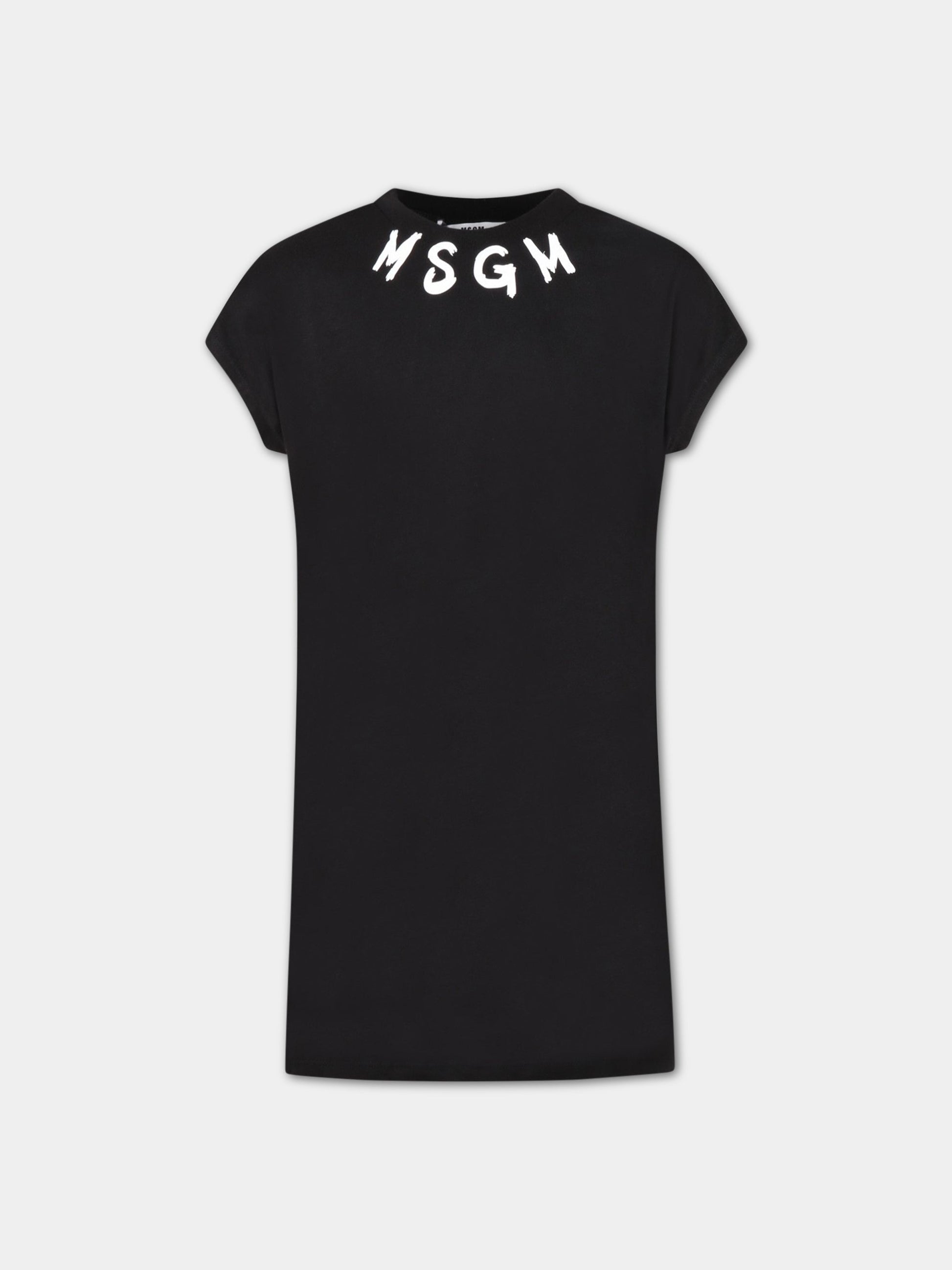 Vestito nero per bambina con logo bianco,Msgm Kids,MS029340 110