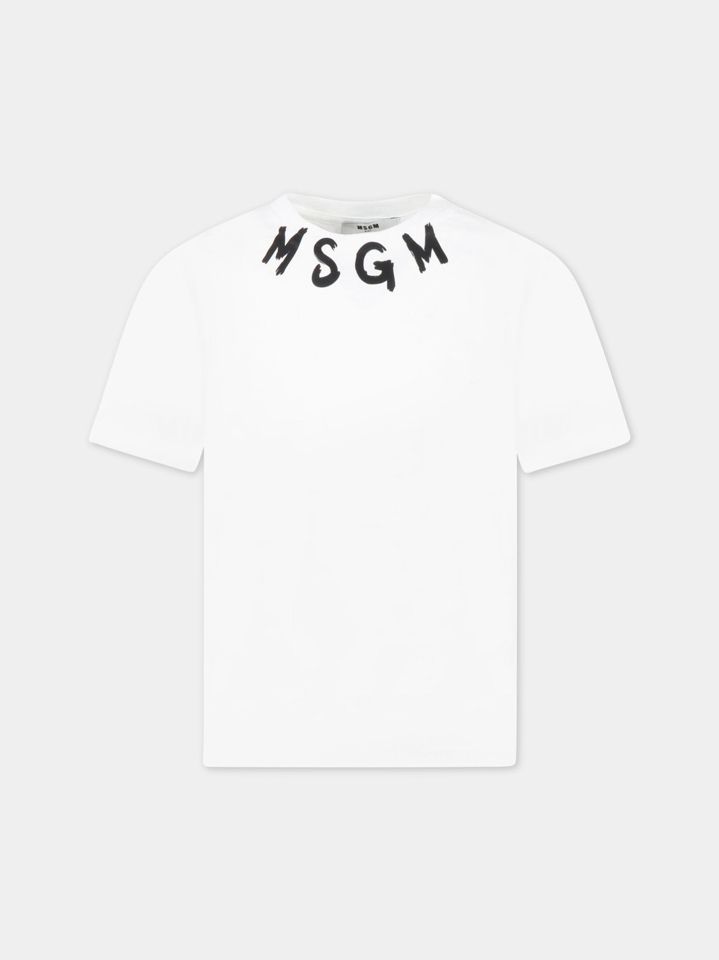 T-shirt bianca per bambino con logo nero,Msgm Kids,MS029318 001