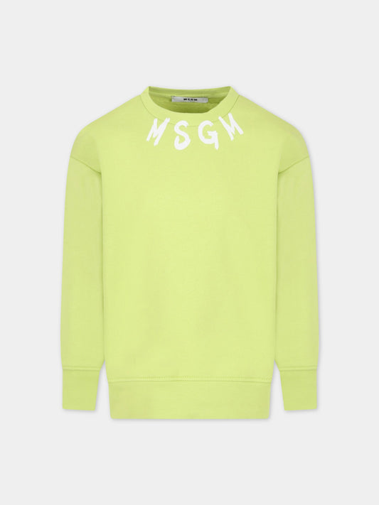 Felpa verde per bambino con logo bianco,Msgm Kids,MS029323 086