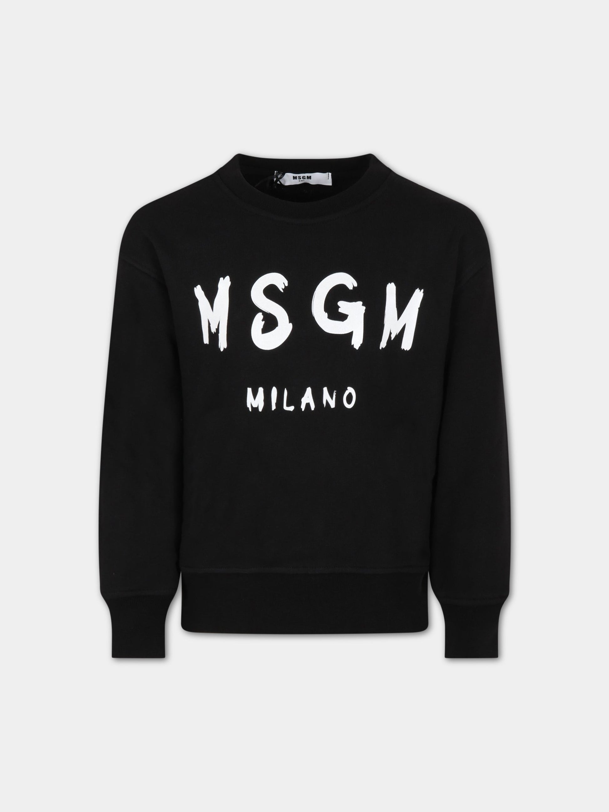 Felpa nera per bambino con logo bianco,Msgm Kids,MS029324 110