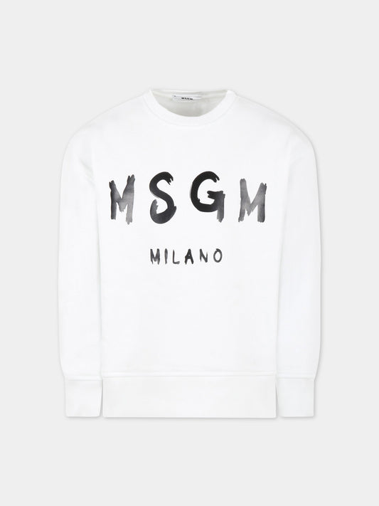 Felpa bianca per bambino con logo nero,Msgm Kids,MS029324 001