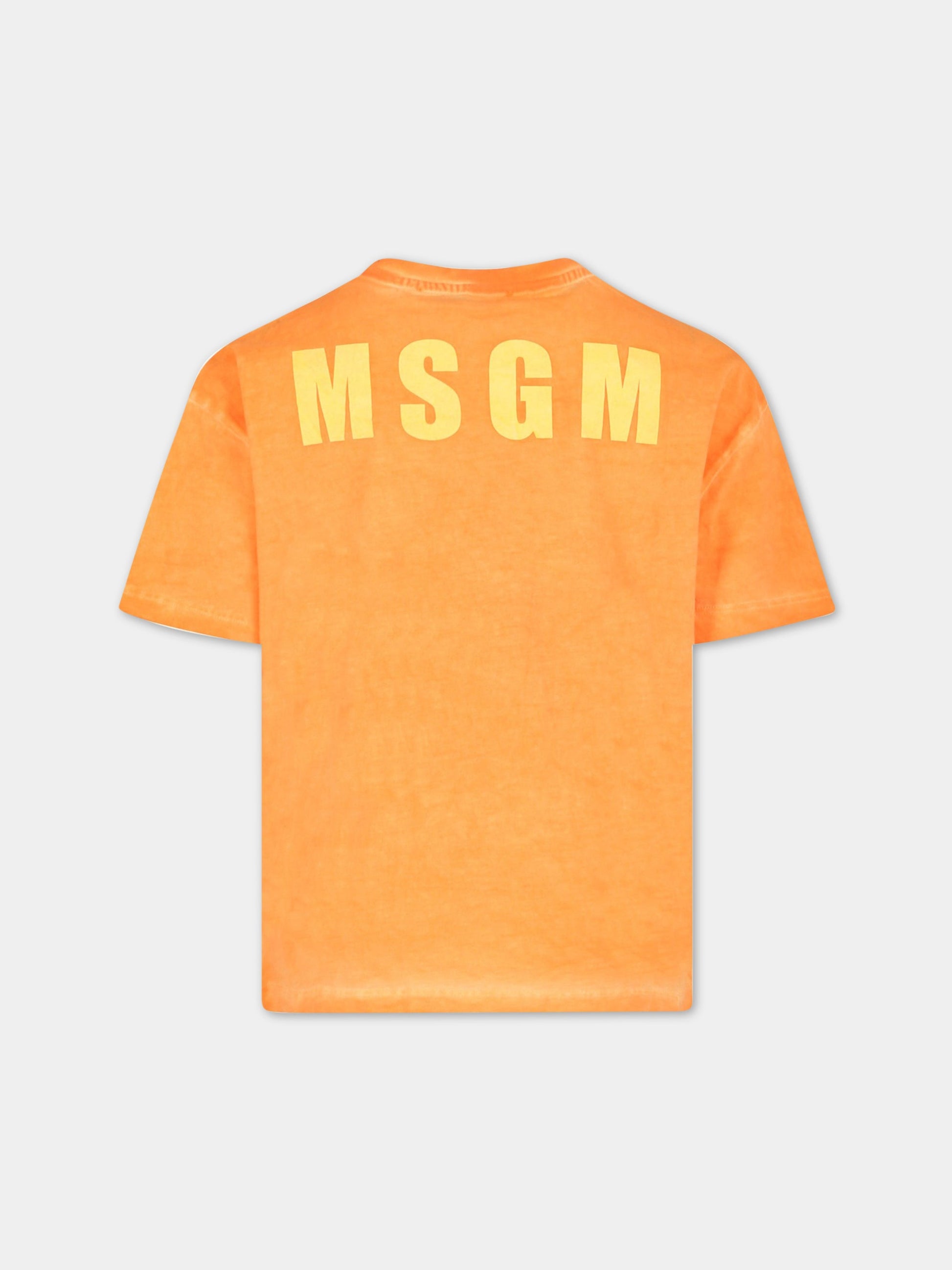 T-shirt arancione per bambino con logo bianco,Msgm Kids,MS029551 030
