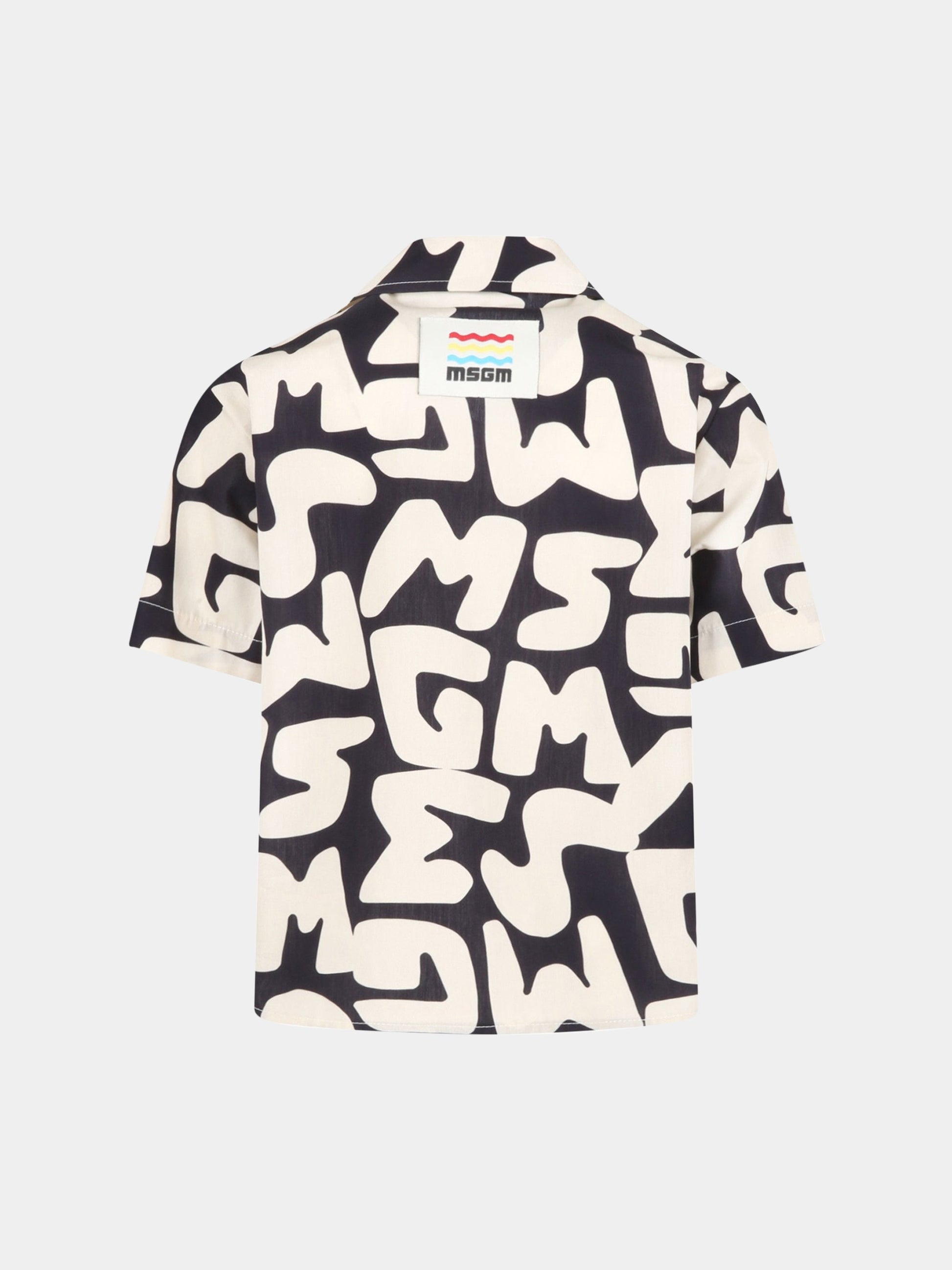 Camicia nera per bambino con logo avorio,Msgm Kids,MS029508 200