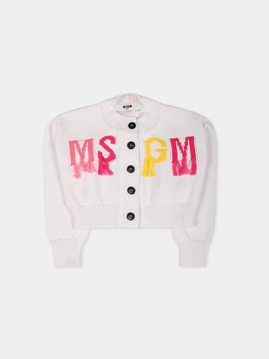 Cardigan bianco per neonata con logo multicolor,Msgm Kids,MS029382 001