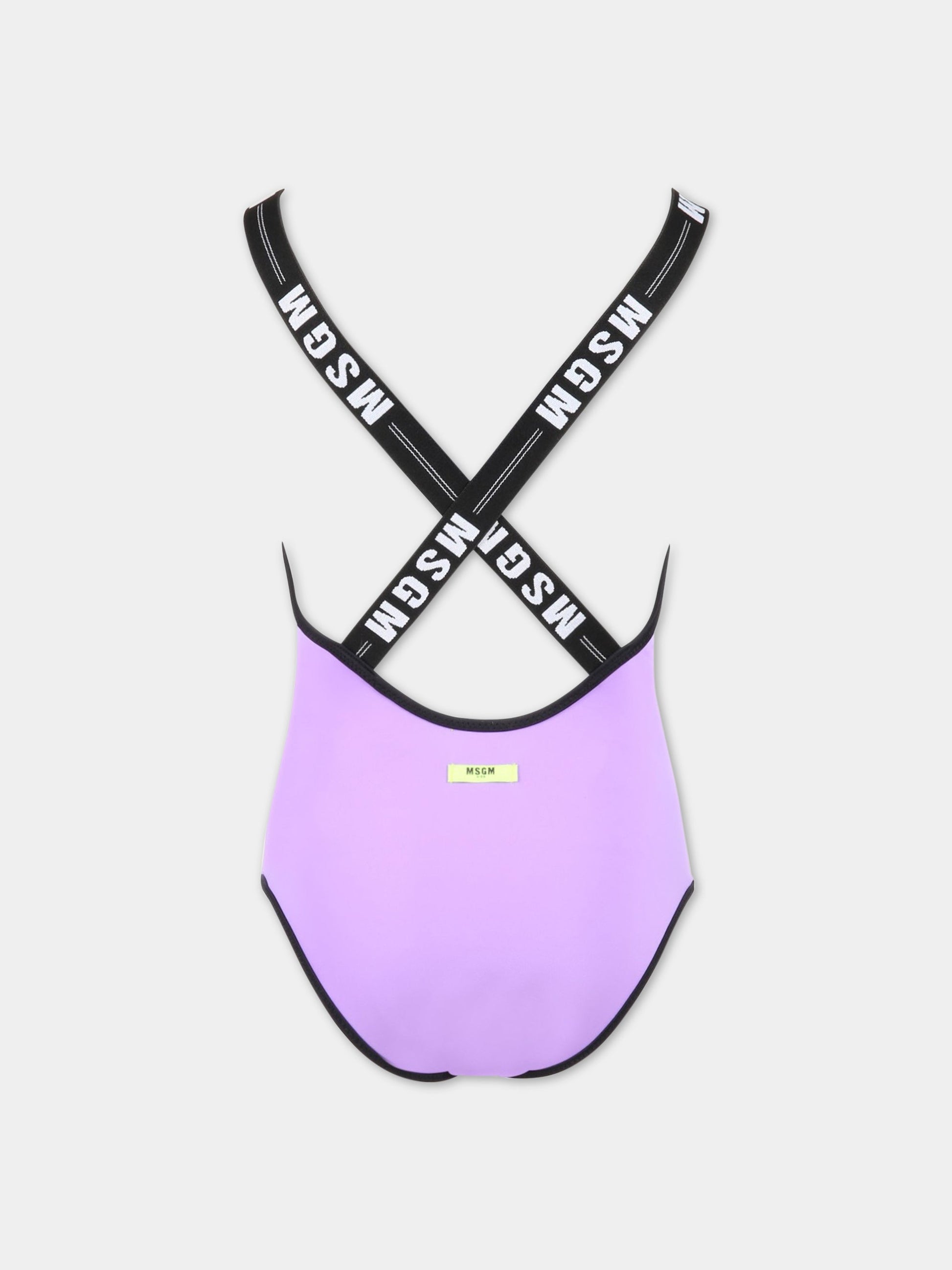 Costume viola da bagno per bambina con logo bianco,Msgm Kids,MS029343 071