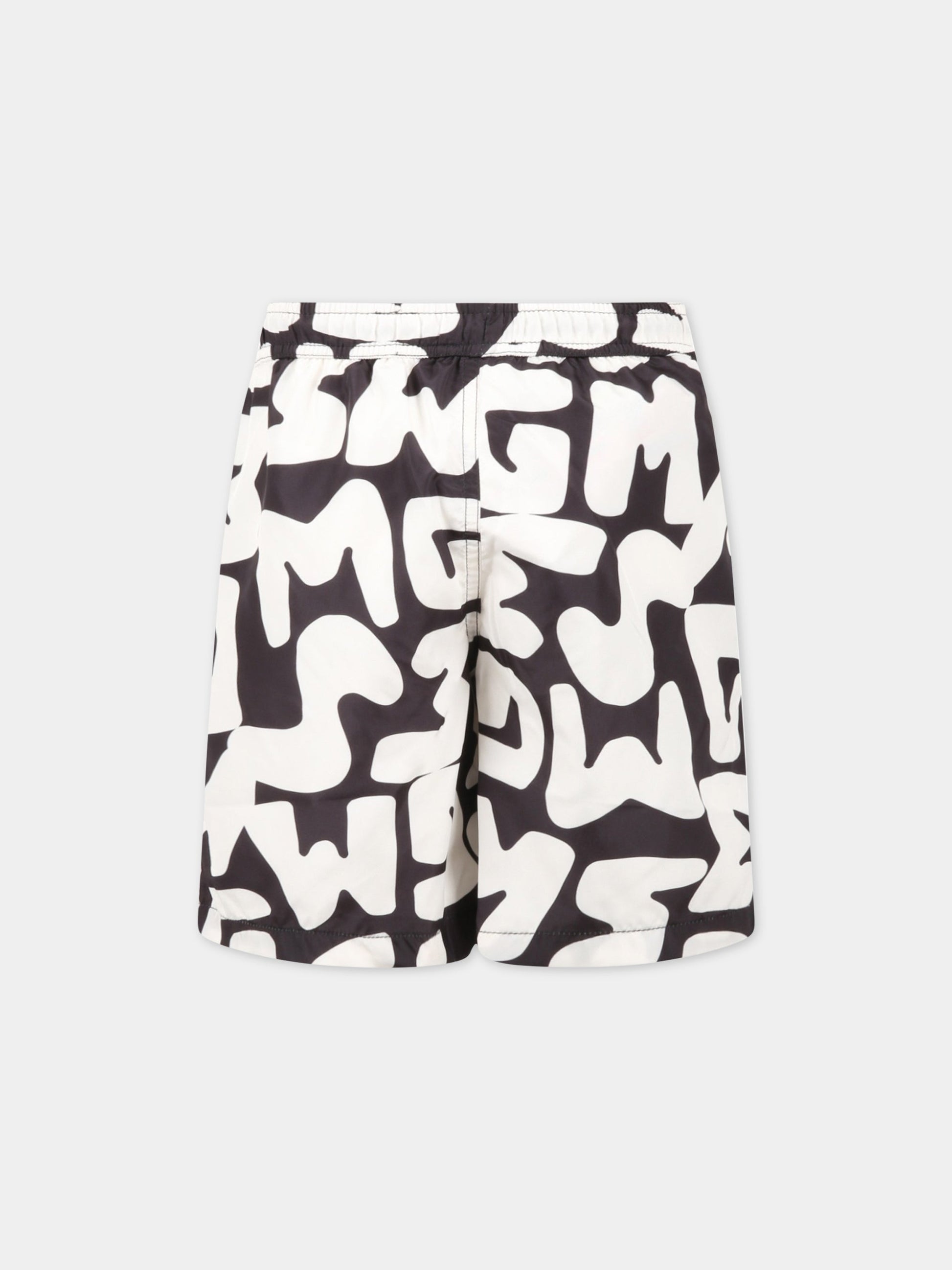 Boxer neri da mare per bambino con logo avorio,Msgm Kids,MS029532 200