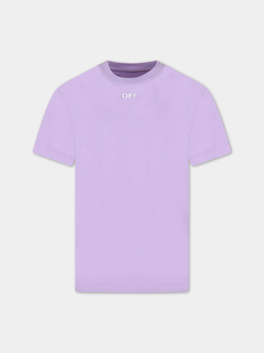 T-shirt viola per bambina con logo bianco,Off White,OGAA001S23JER0023601