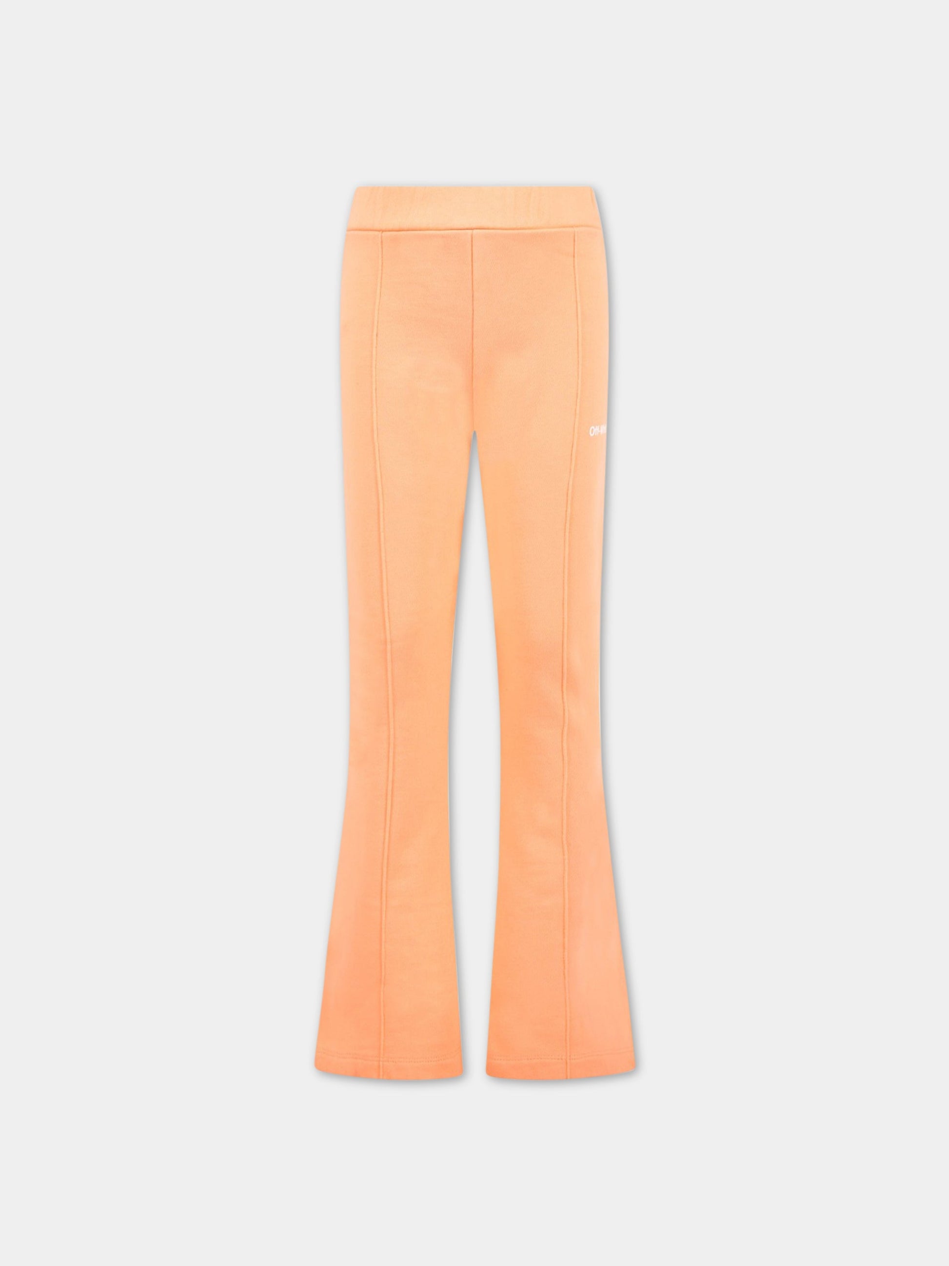 Pantaloni arancioni da tuta per bambina con logo bianco,Off White,OGCH005S23FLE0012101