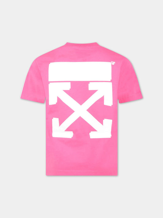 T-shirt fucsia per bambina con logo bianco,Off White,OGAA001S23JER0013201