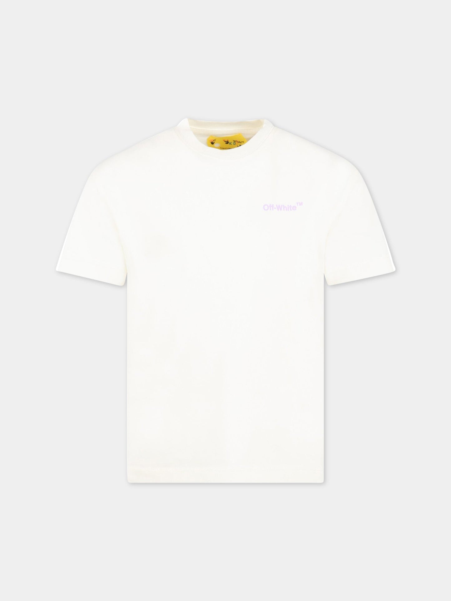 T-shirt avorio per bambina con logo viola,Off White,OGAA001S23JER0010336