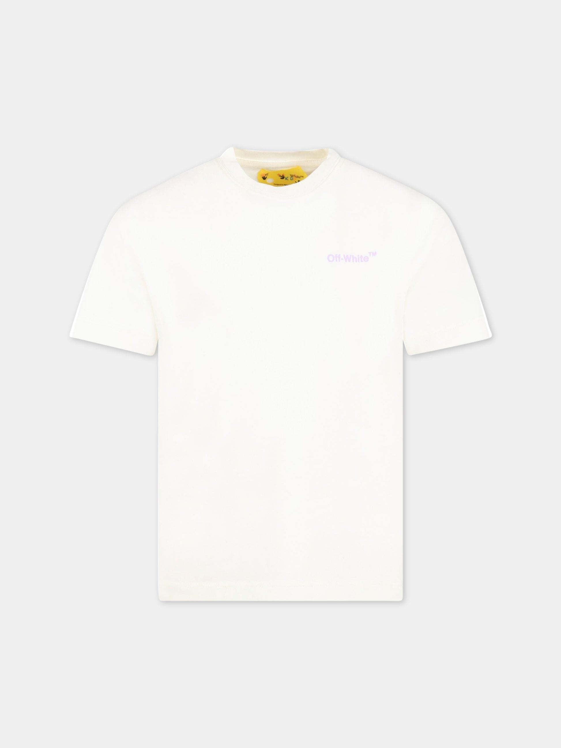 T-shirt avorio per bambina con logo viola,Off White,OGAA001S23JER0010336