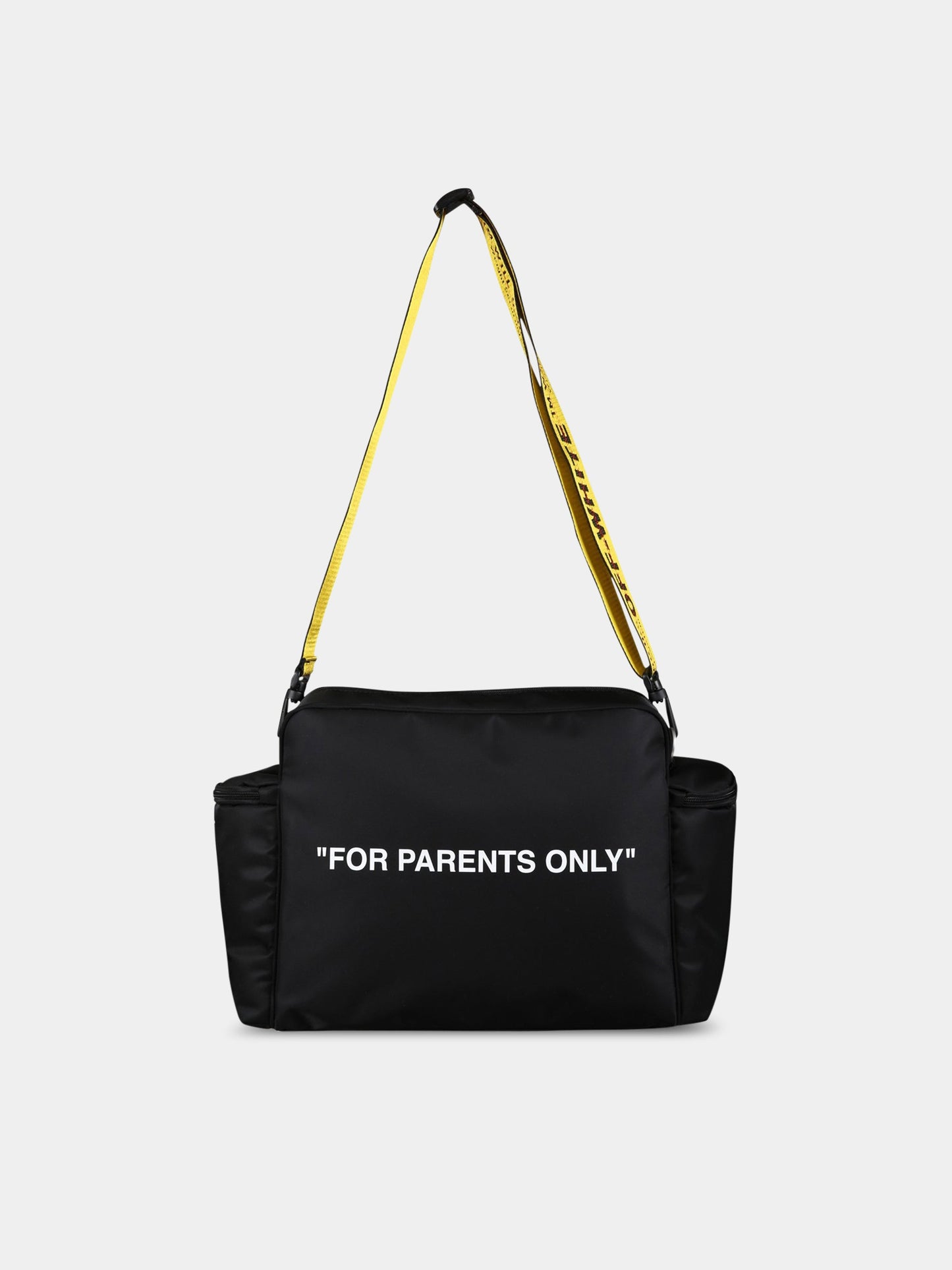 Borsa-mamma nera per neonati con scritta  For parents only ,Off White,OGXE001S23FAB0011018