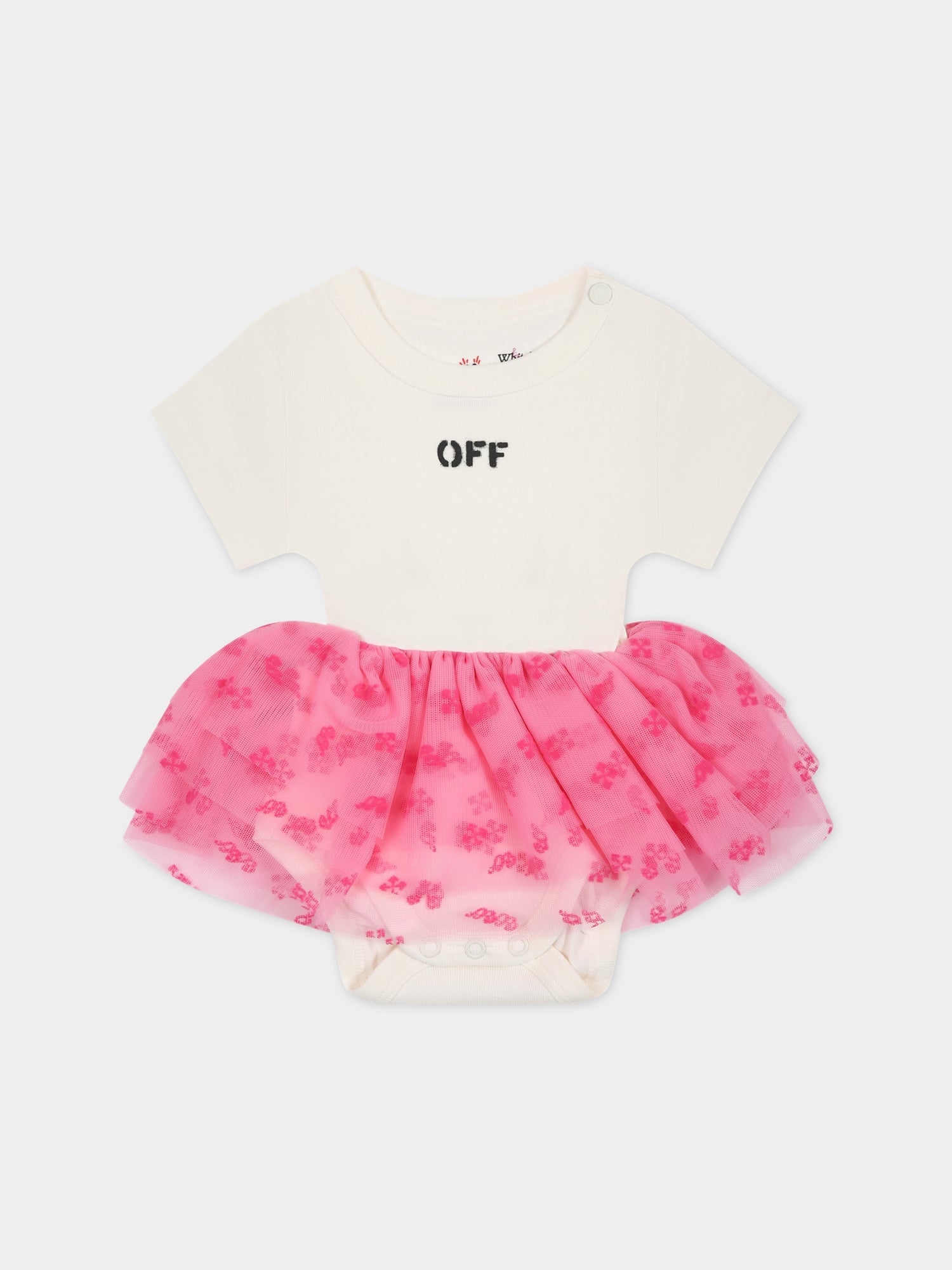 Vestito avorio per neonata con logo nero,Off White,OGXX003S23FAB0010330